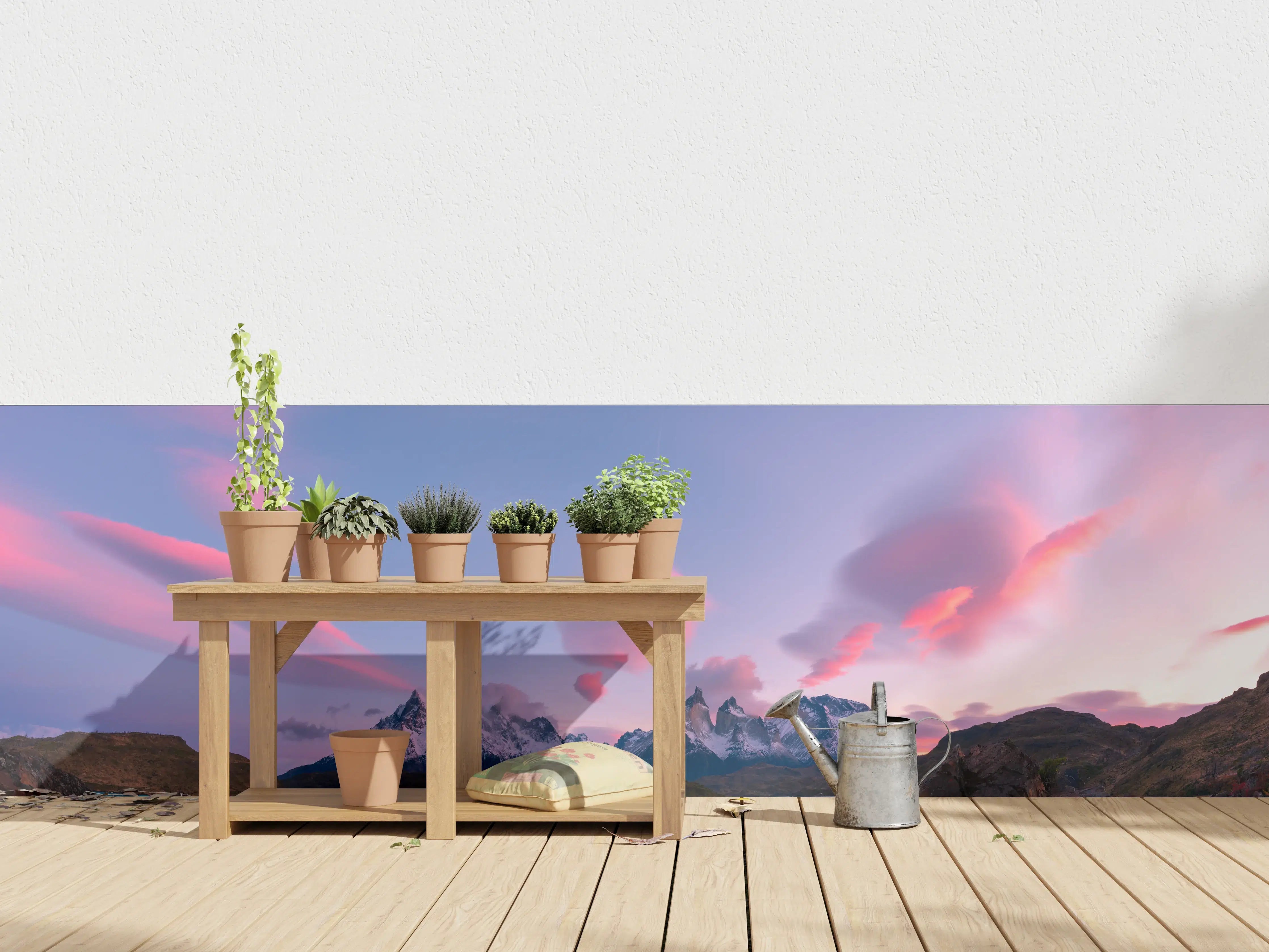 Wandverkleidung außen - Bergpanorama im rosa Sonnenuntergang