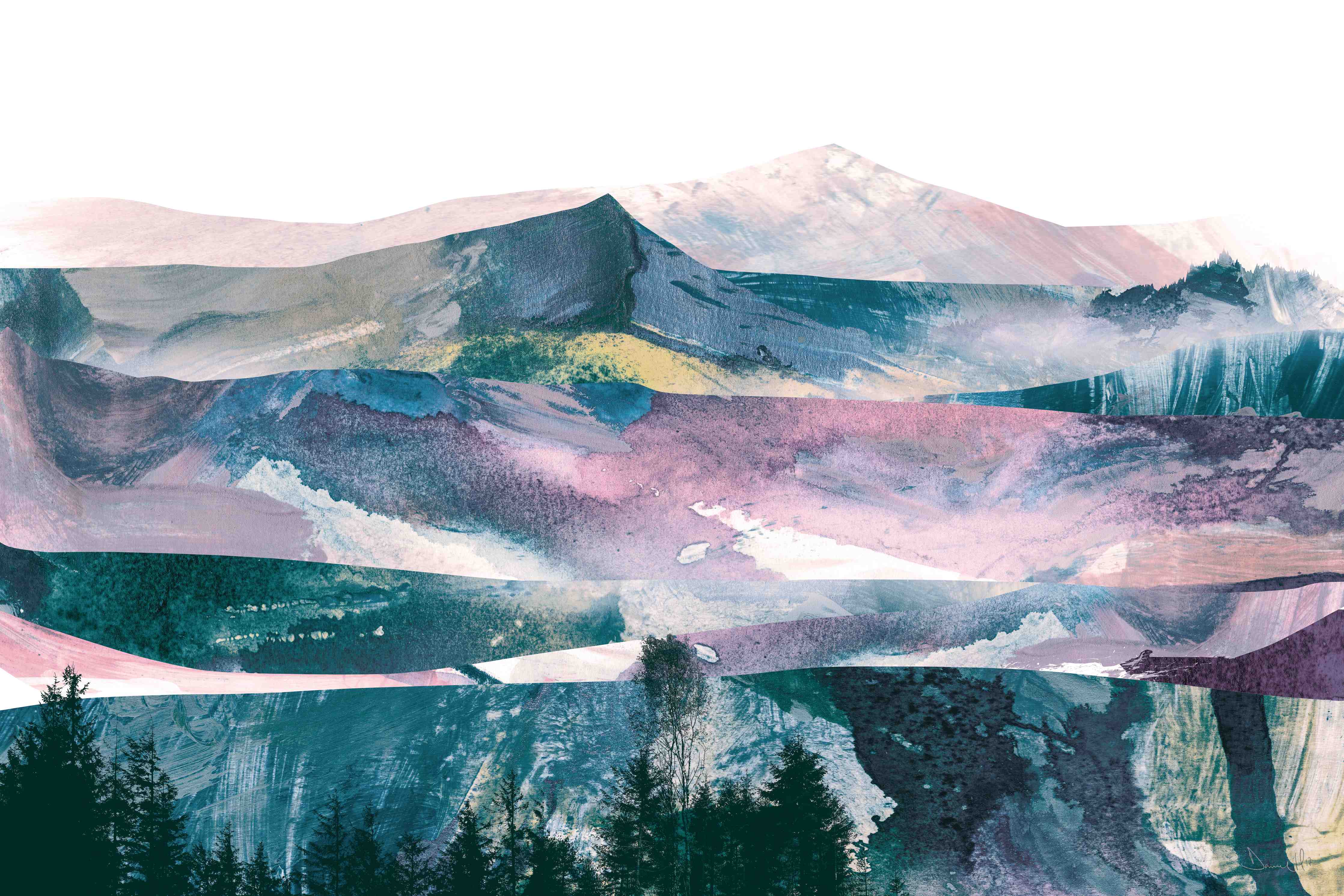 Wandverkleidung außen-Bergpanorama in Farbabstraktion