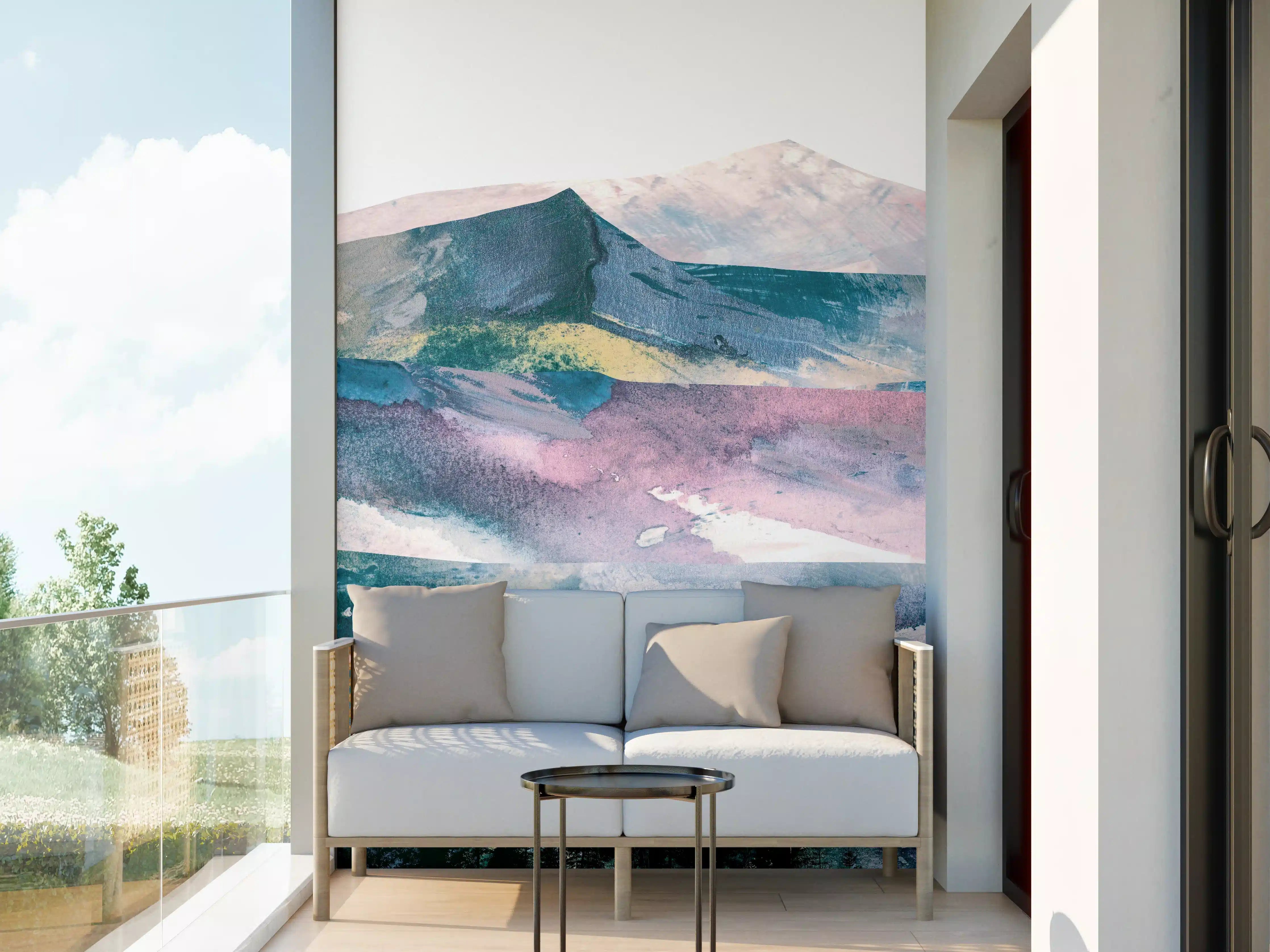 Wandverkleidung außen - Bergpanorama in Farbabstraktion