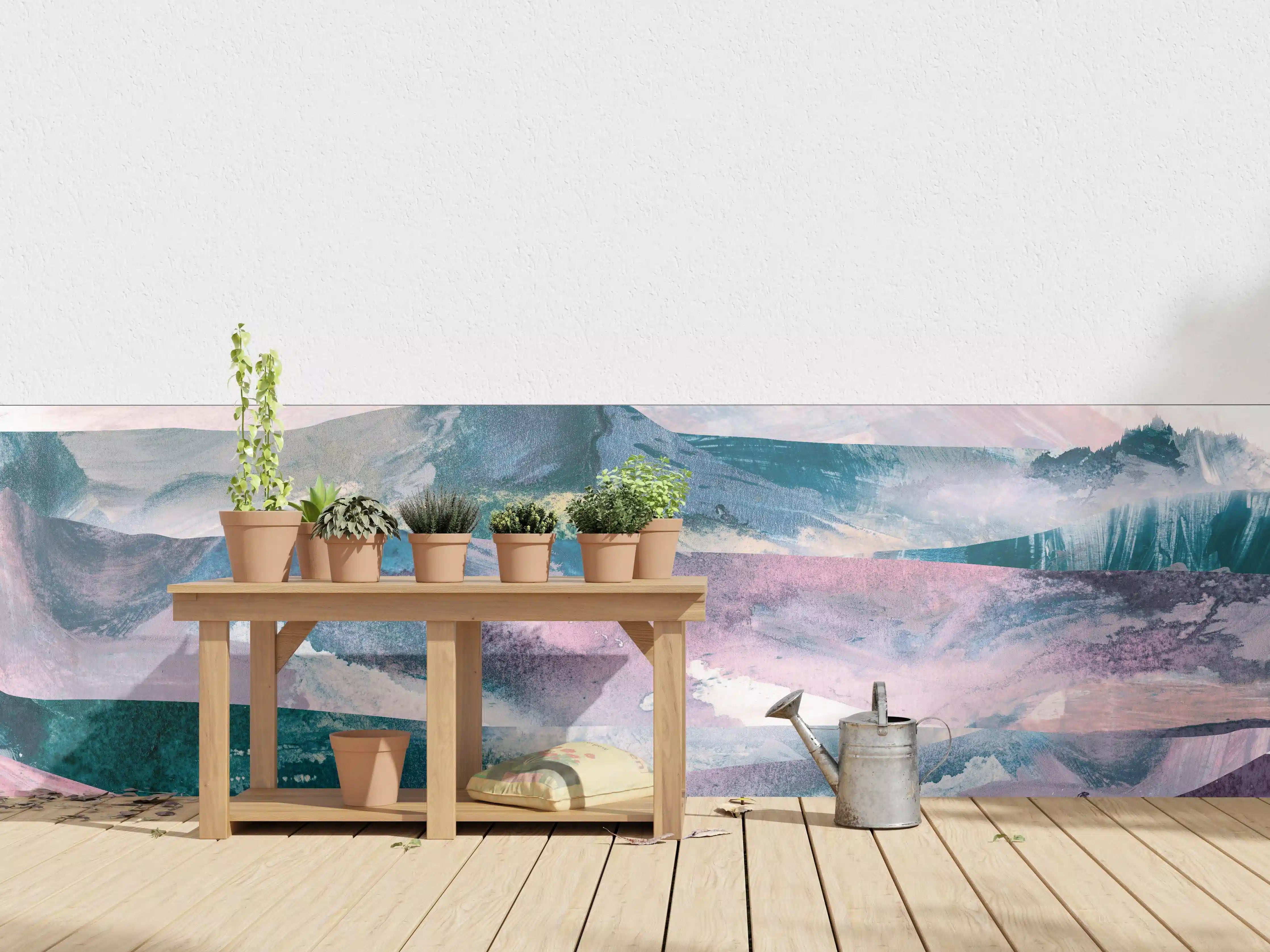 Wandverkleidung außen - Bergpanorama in Farbabstraktion