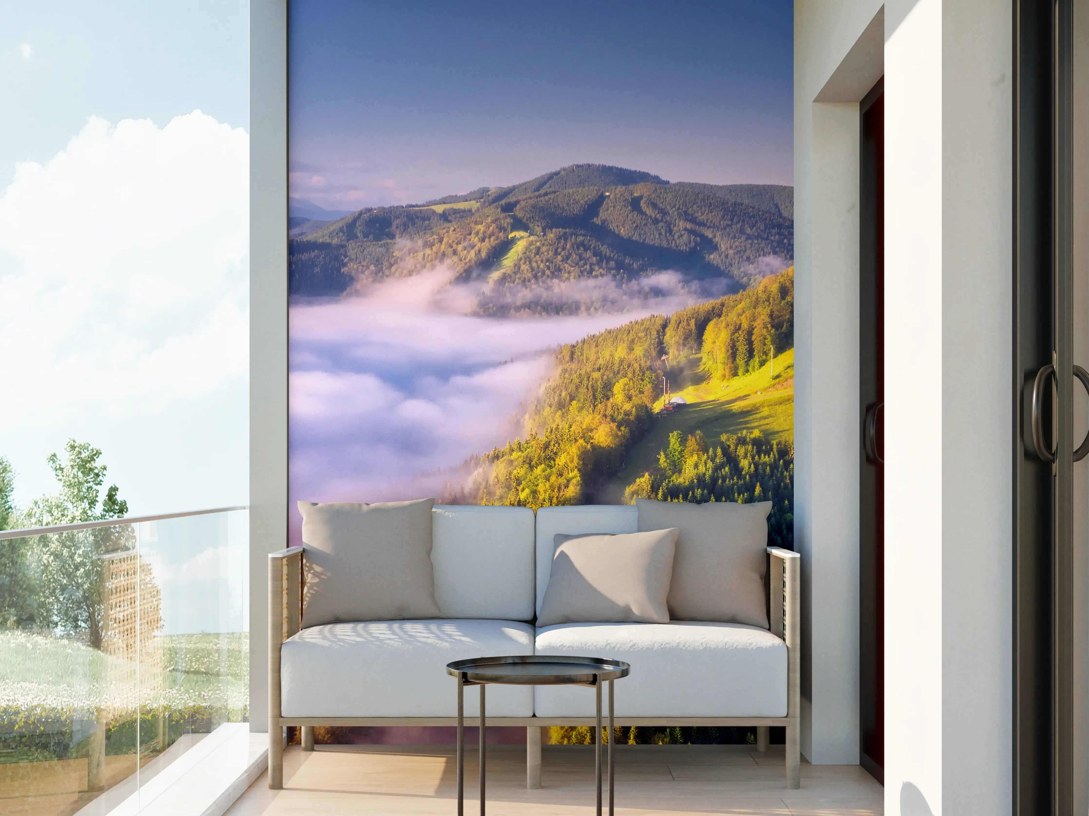 Wandverkleidung außen - Bergpanorama mit Wolken und grünen Hügeln