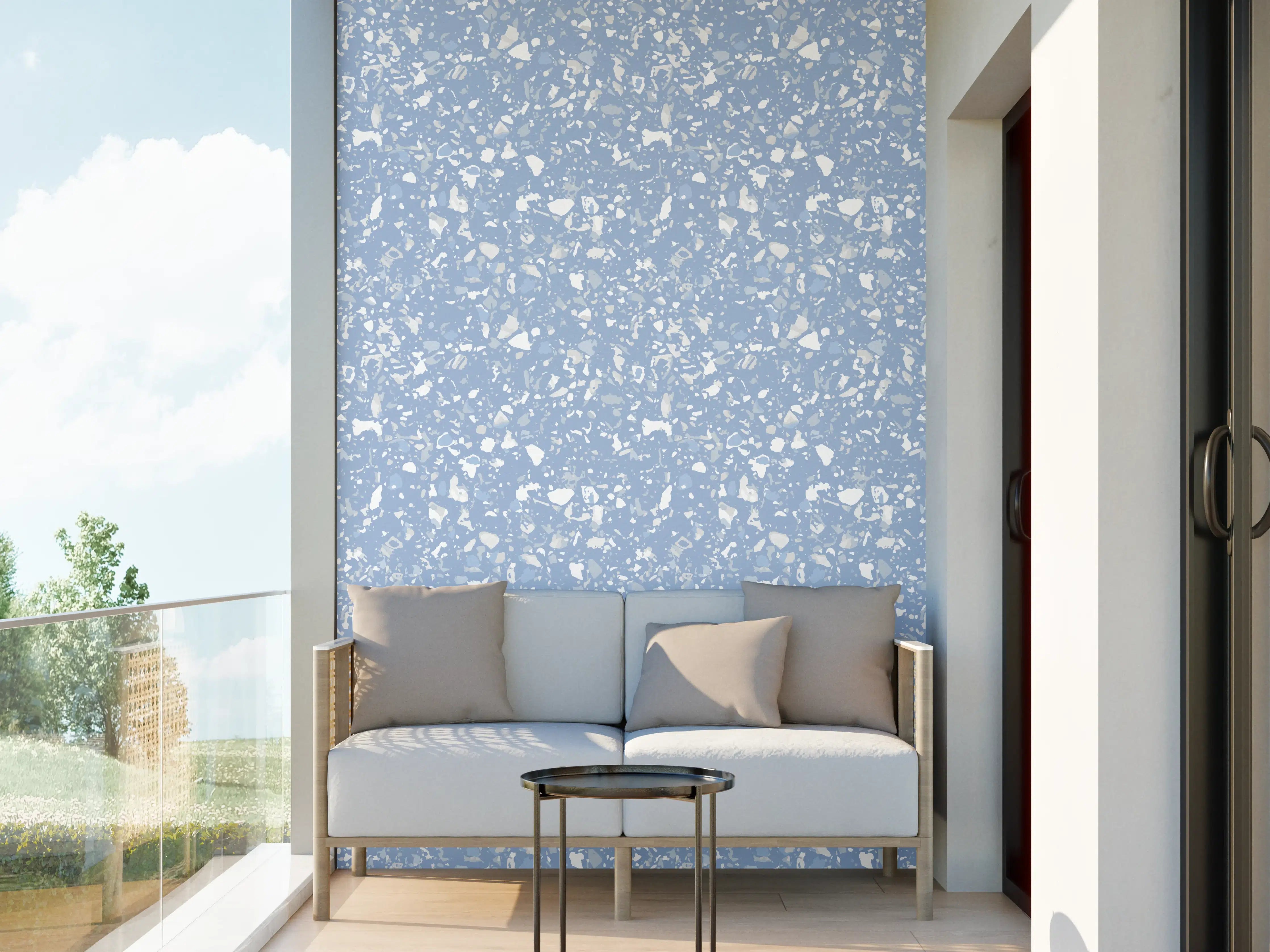 Wandverkleidung außen - Beruhigende blaue Terrazzo-Optik