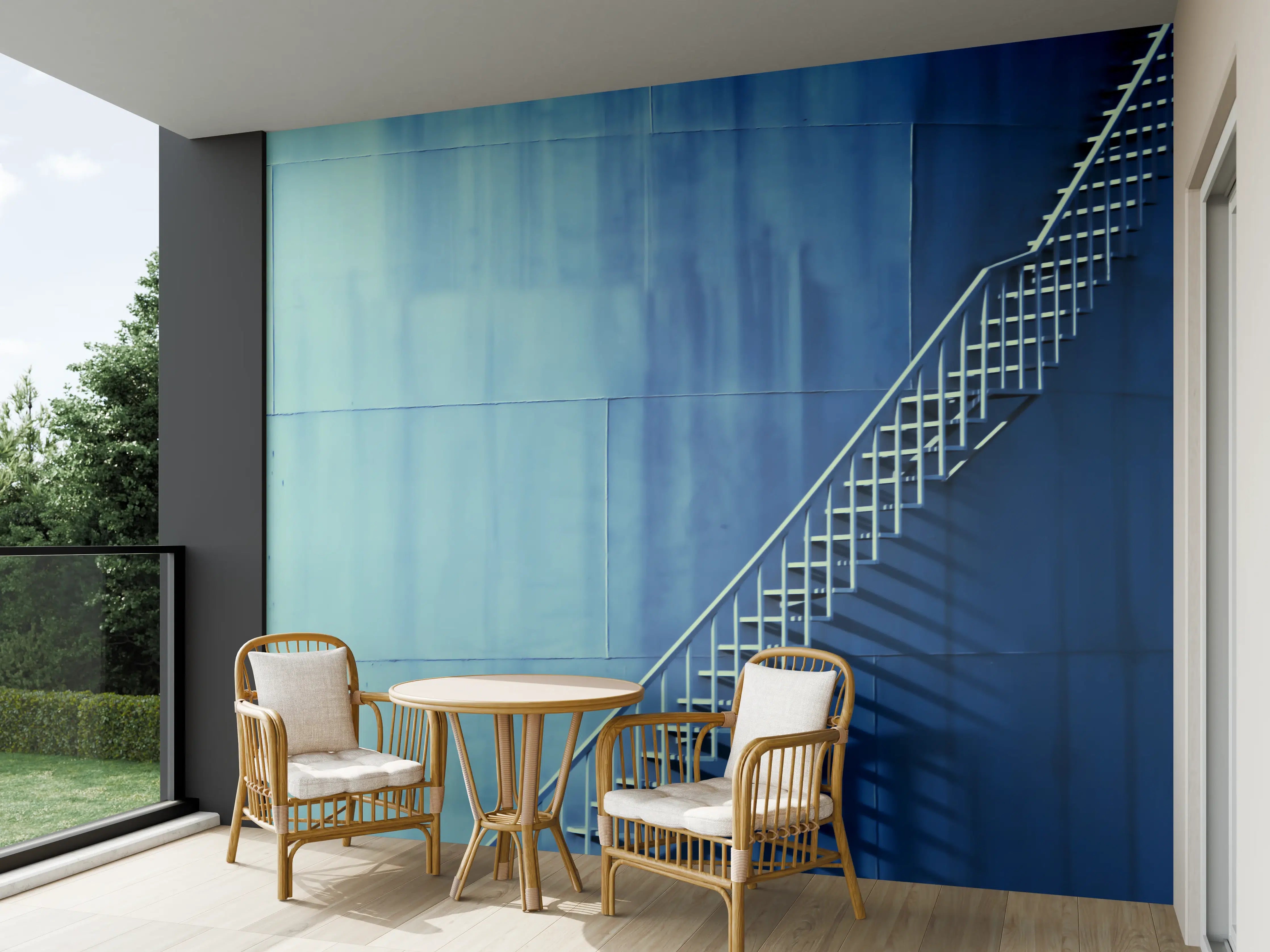 Wandverkleidung außen - Bläuliche Architektur - Treppen