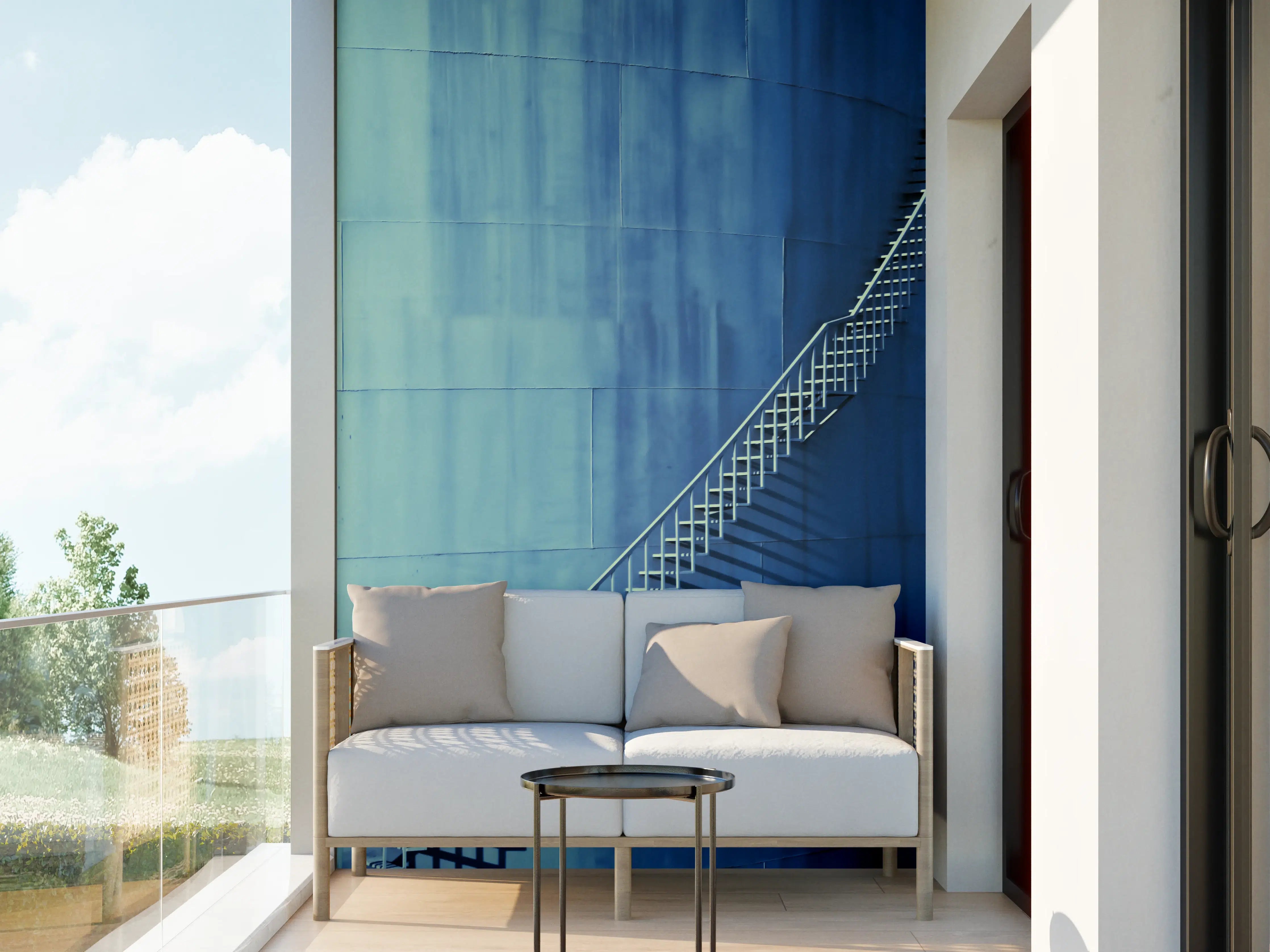 Wandverkleidung außen - Bläuliche Architektur - Treppen