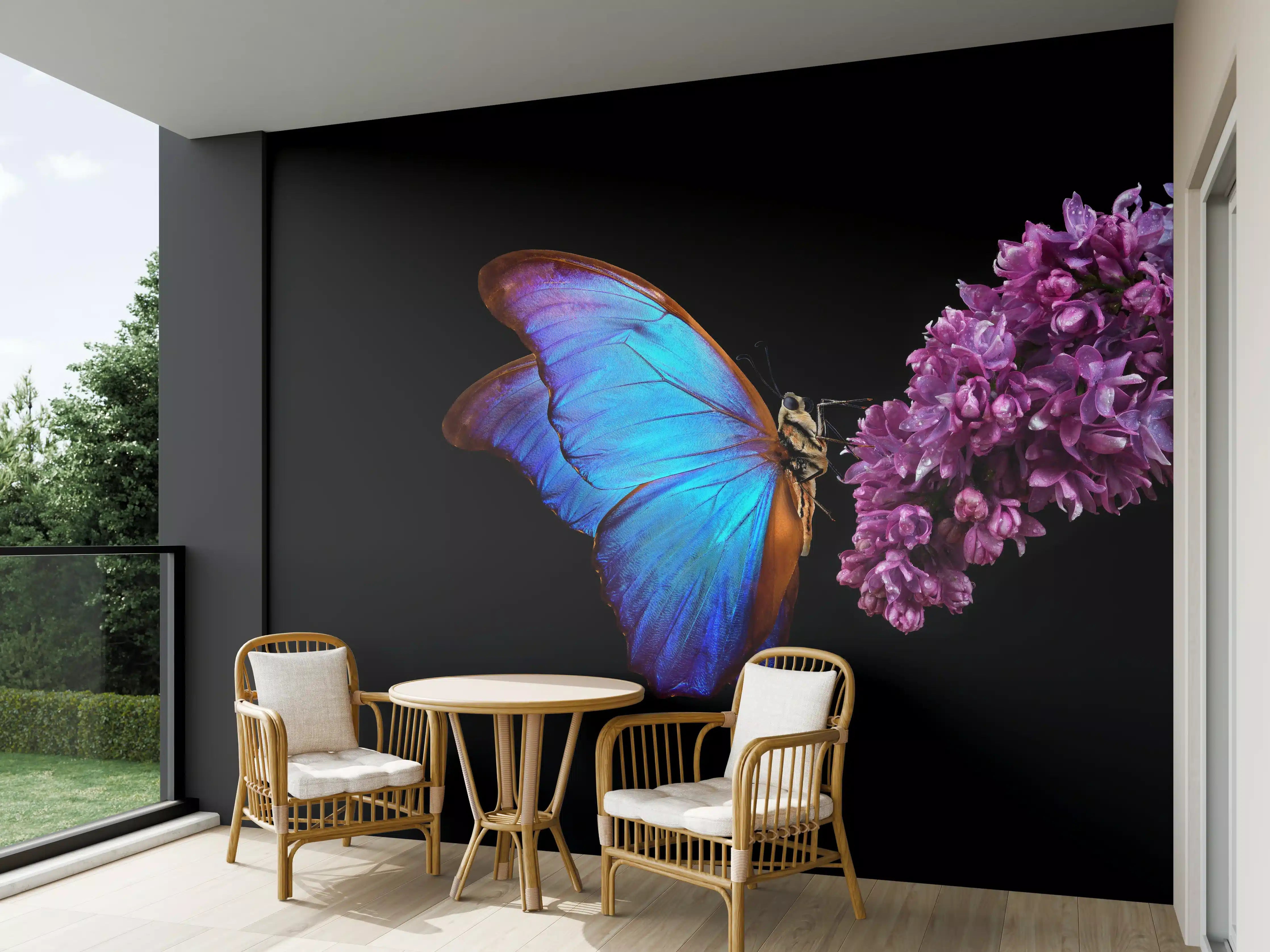 Wandverkleidung außen - Bläulicher Schmetterling auf Blume