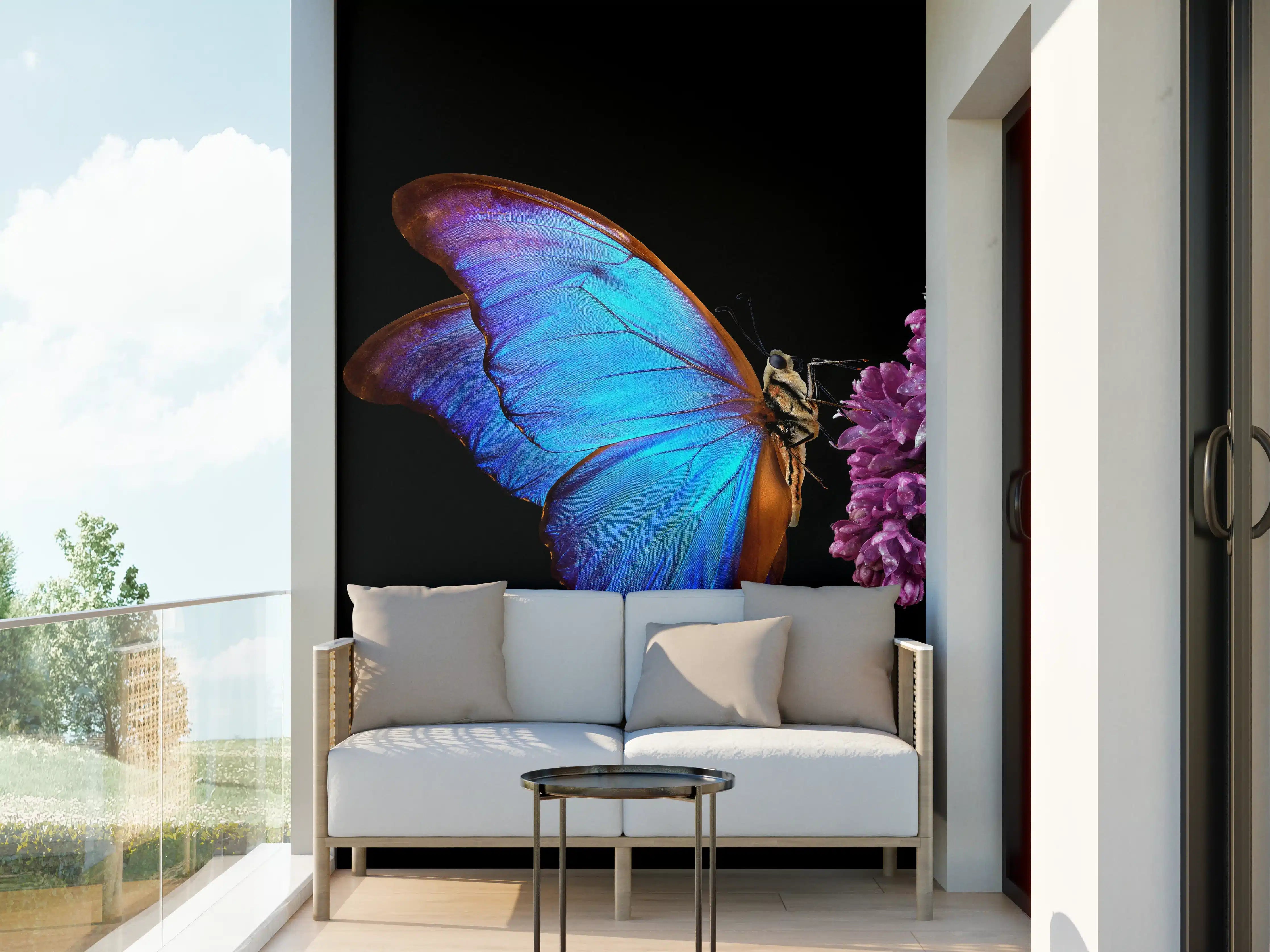 Wandverkleidung außen - Bläulicher Schmetterling auf Blume