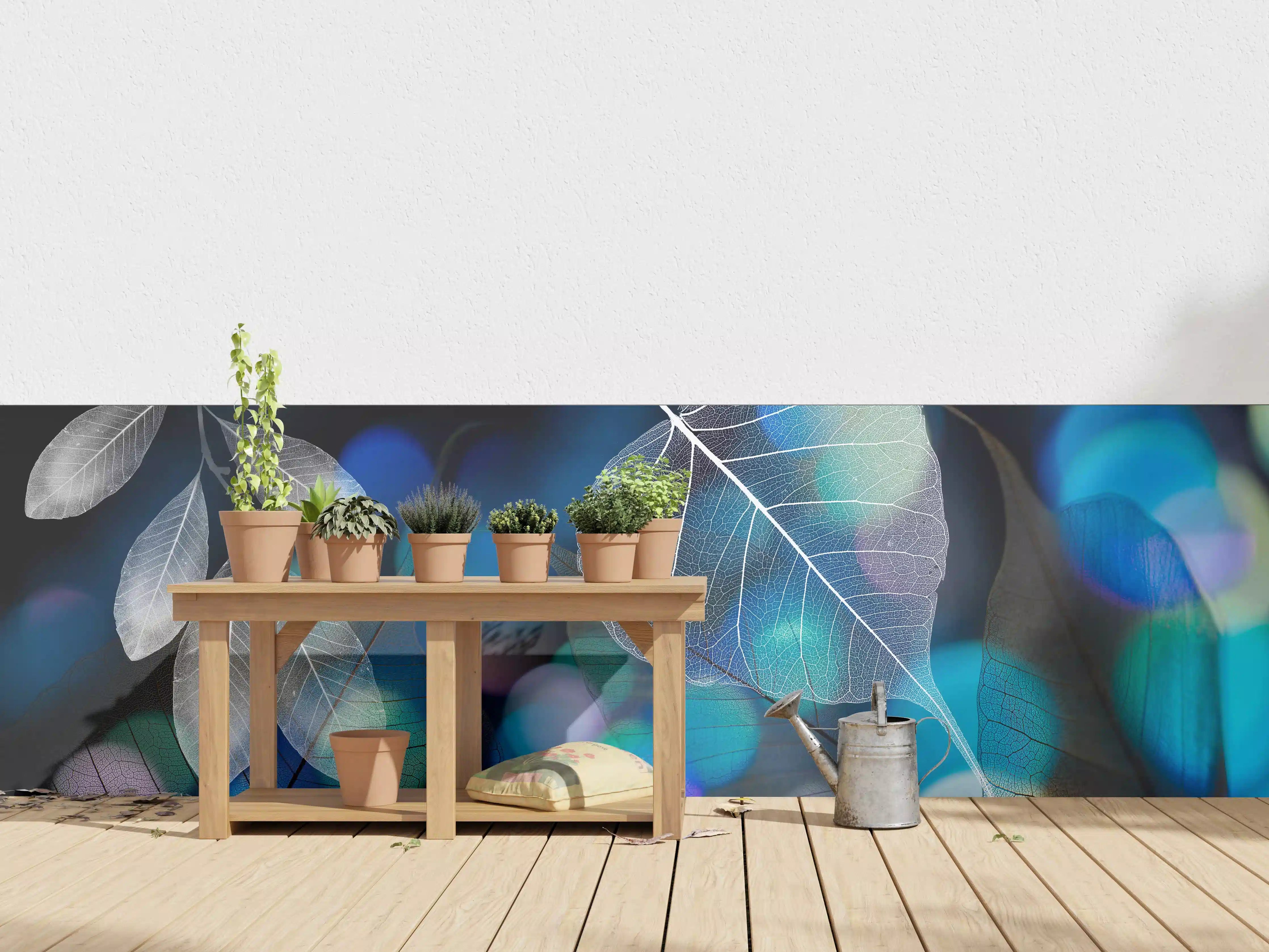 Wandverkleidung außen - Blattstruktur mit Lichtbokeh Effekt