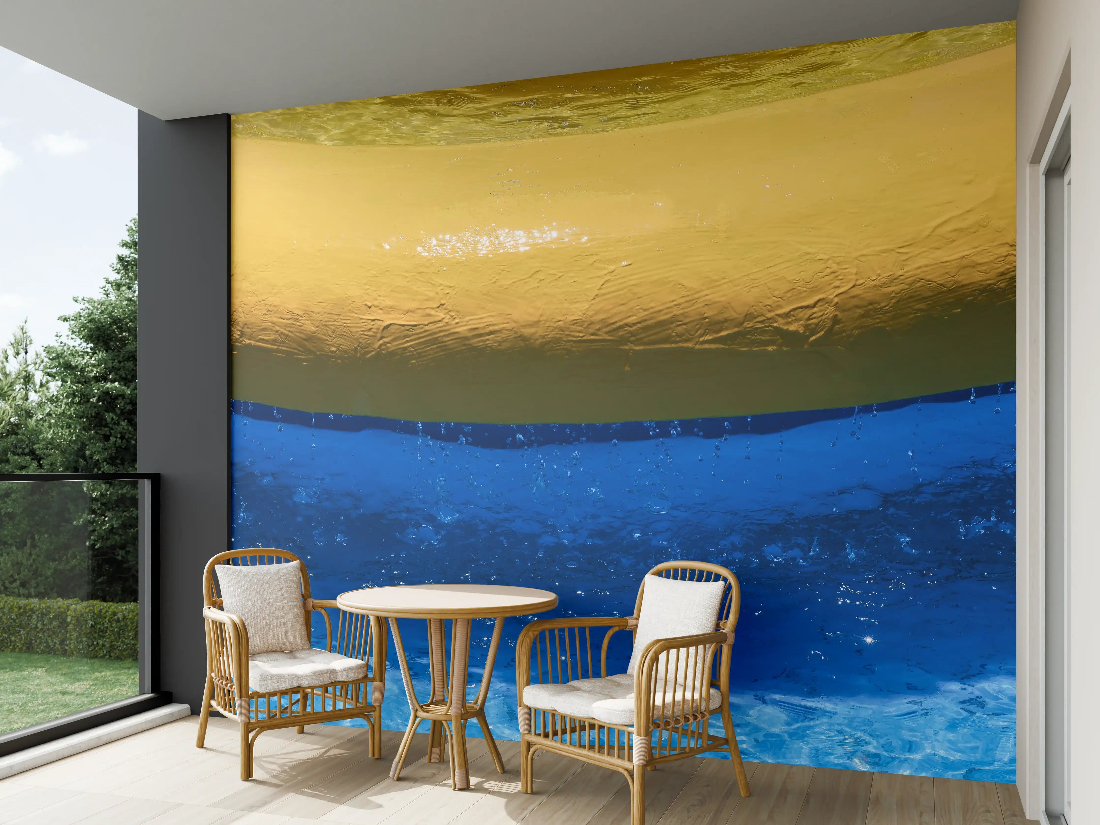 Wandverkleidung außen - Blau-Gelbes Pool-Design
