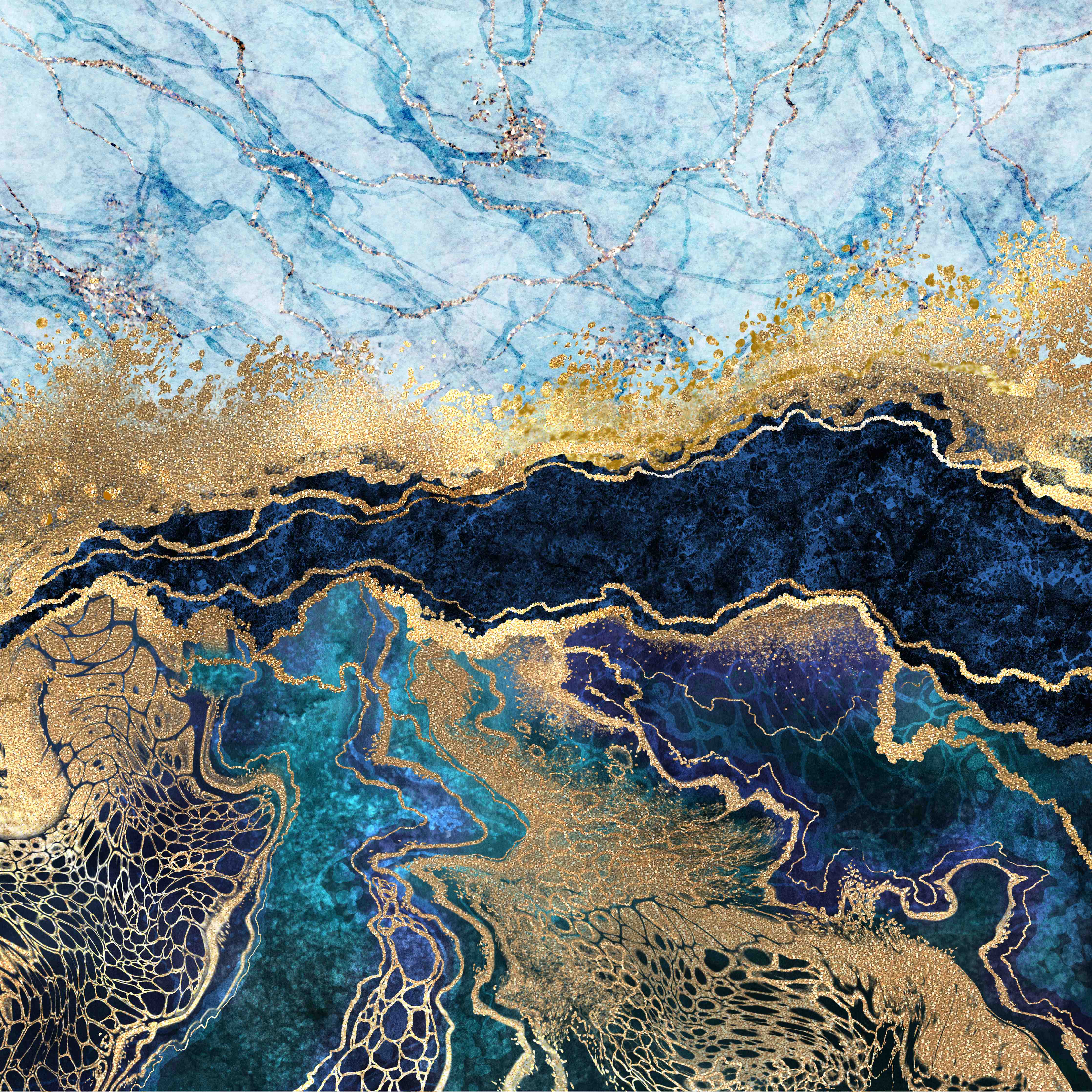 Wandverkleidung außen-Blau-Gold-Marmor-Design