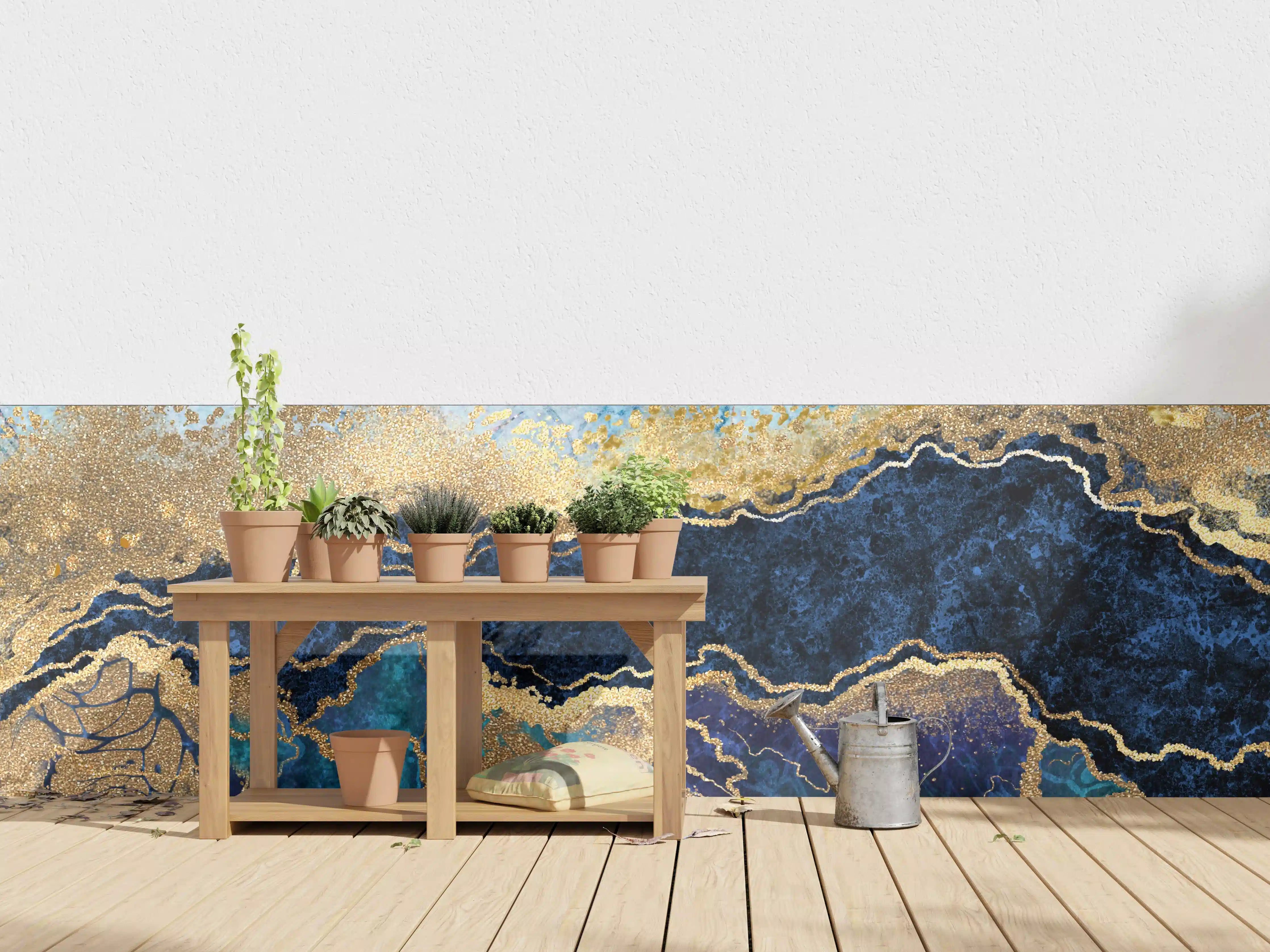 Wandverkleidung außen - Blau-Gold-Marmor-Design