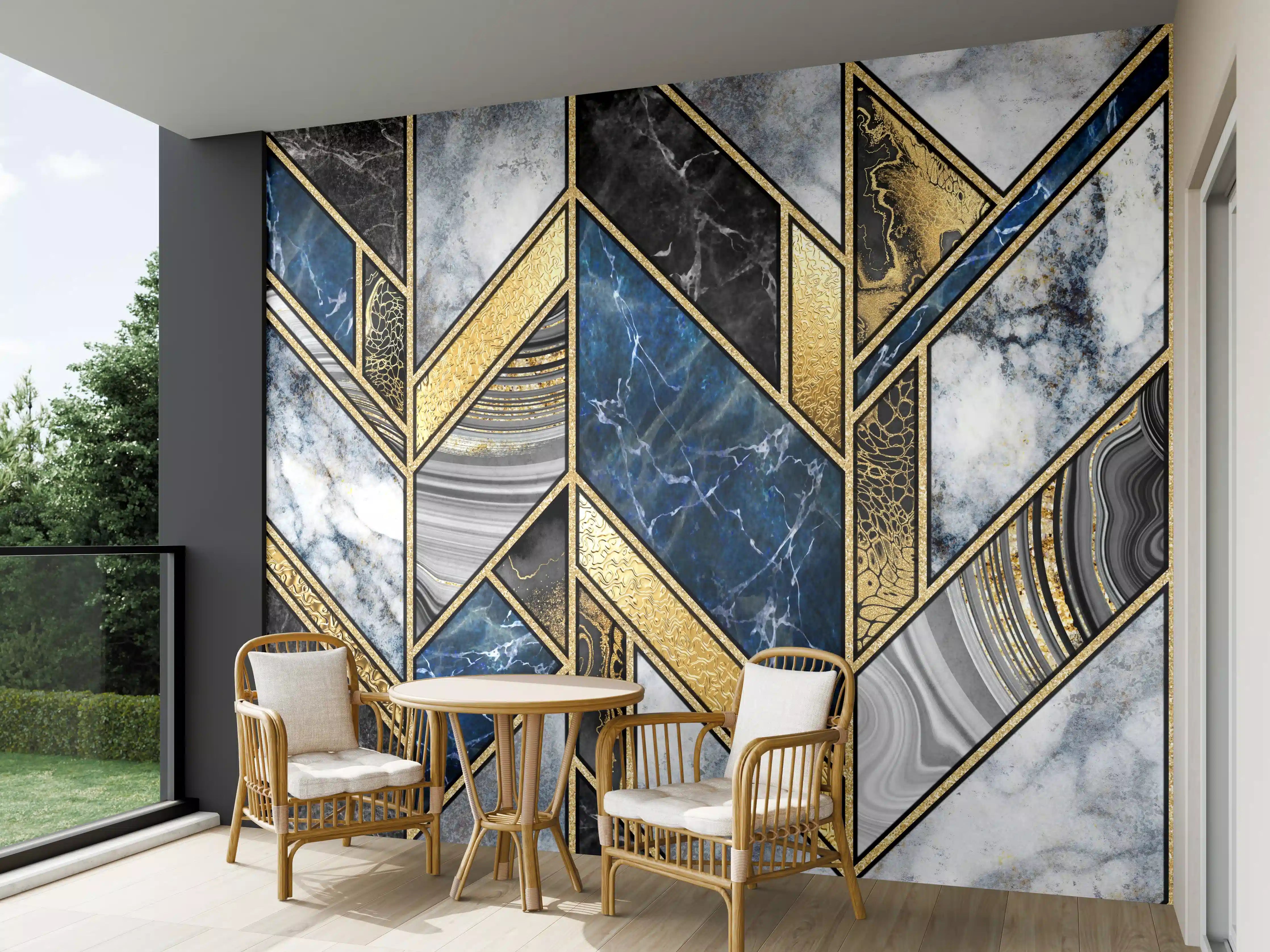 Wandverkleidung außen - Blau-Goldenes Art-Deco-Mosaik