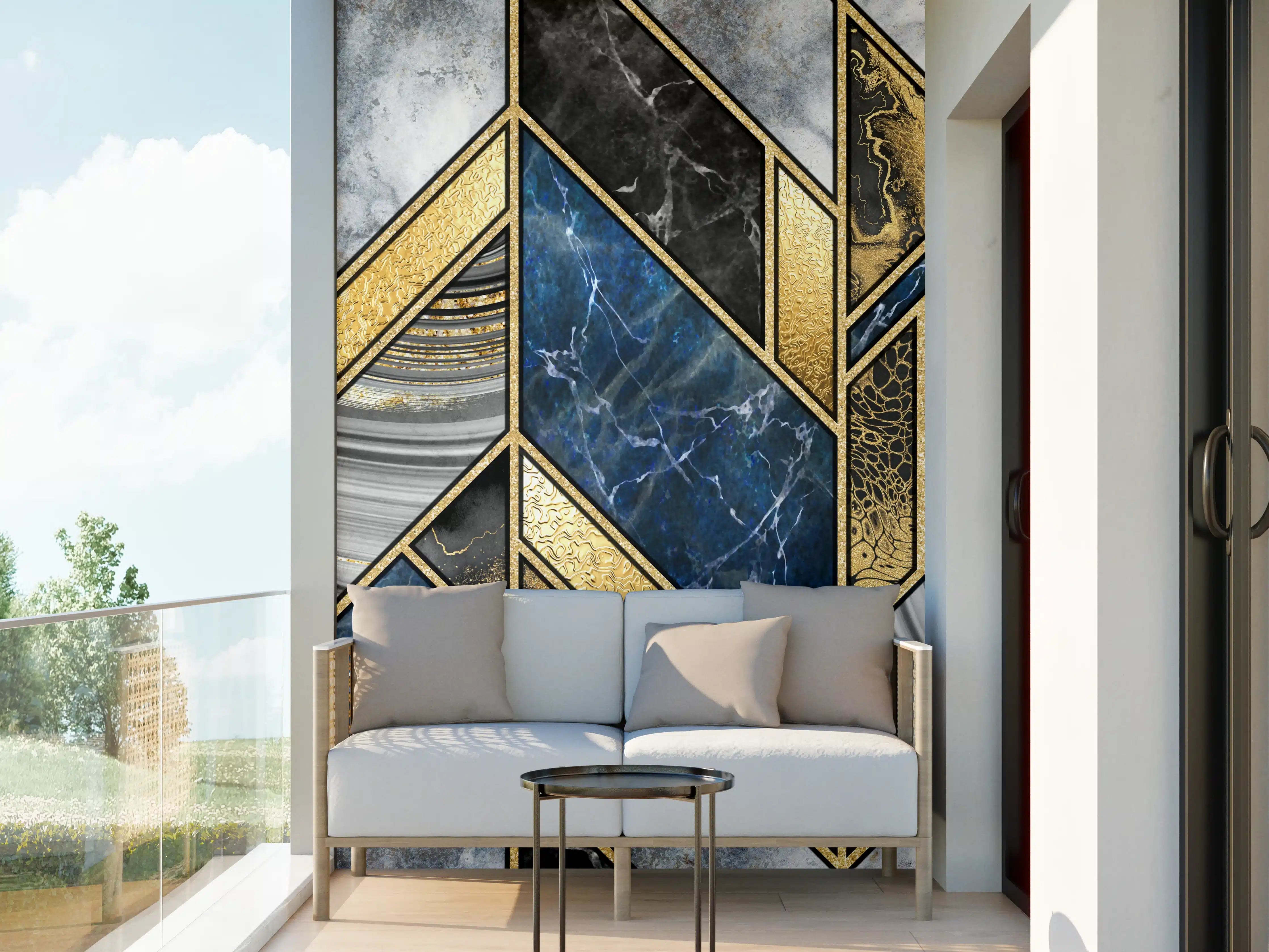 Wandverkleidung außen - Blau-Goldenes Art-Deco-Mosaik