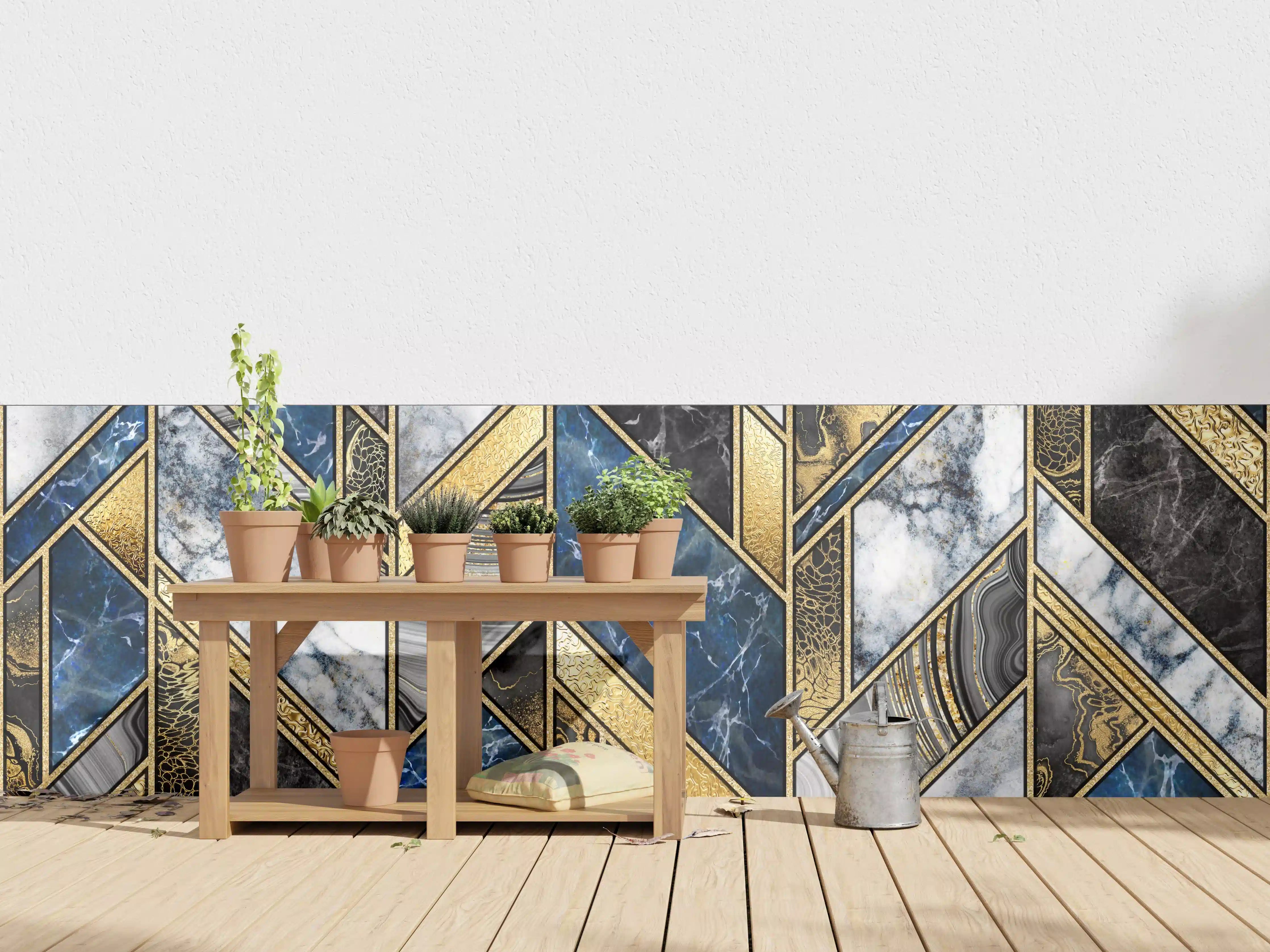 Wandverkleidung außen - Blau-Goldenes Art-Deco-Mosaik