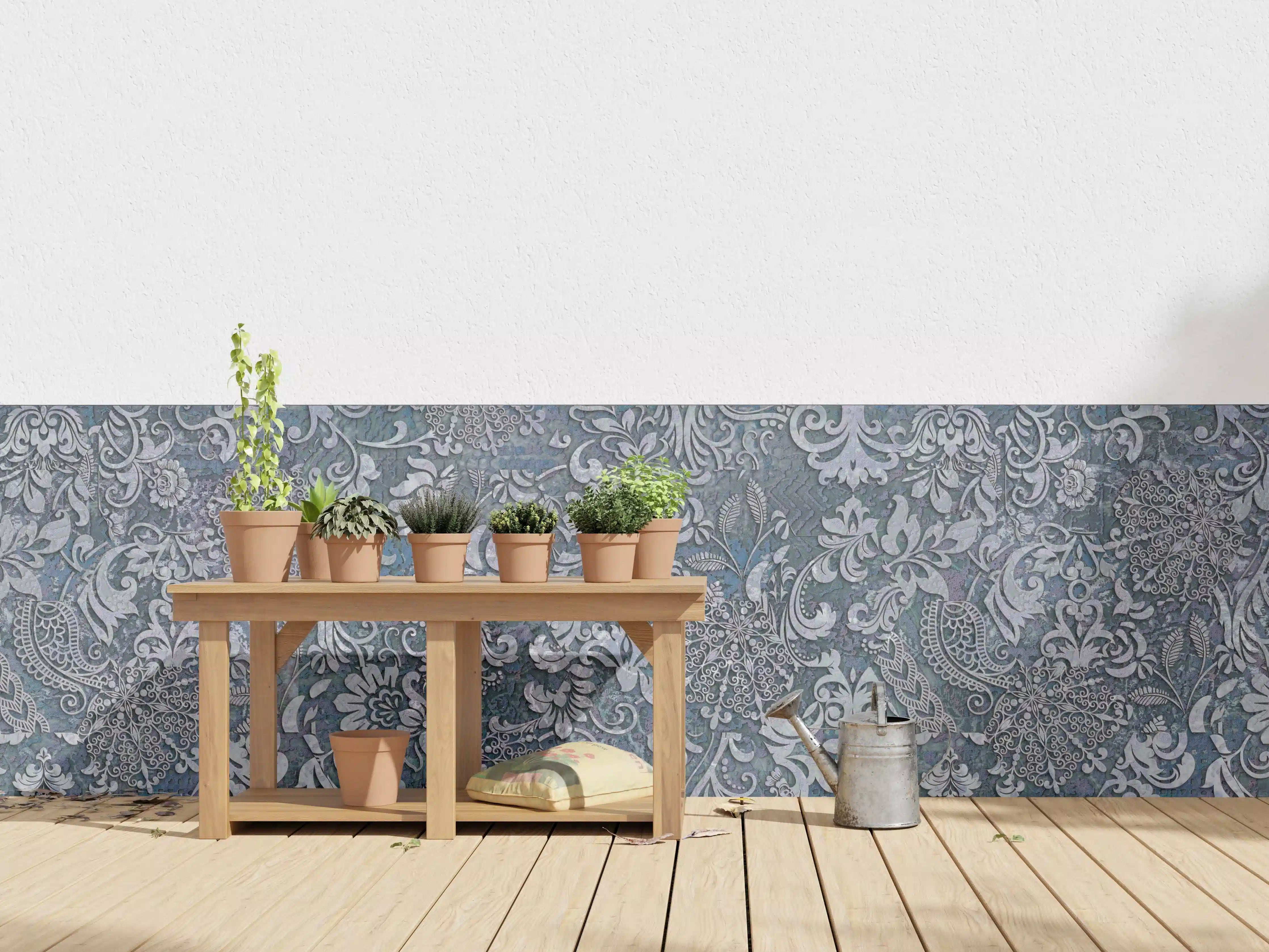 Wandverkleidung außen - Blau-Grau Vintage Kunst