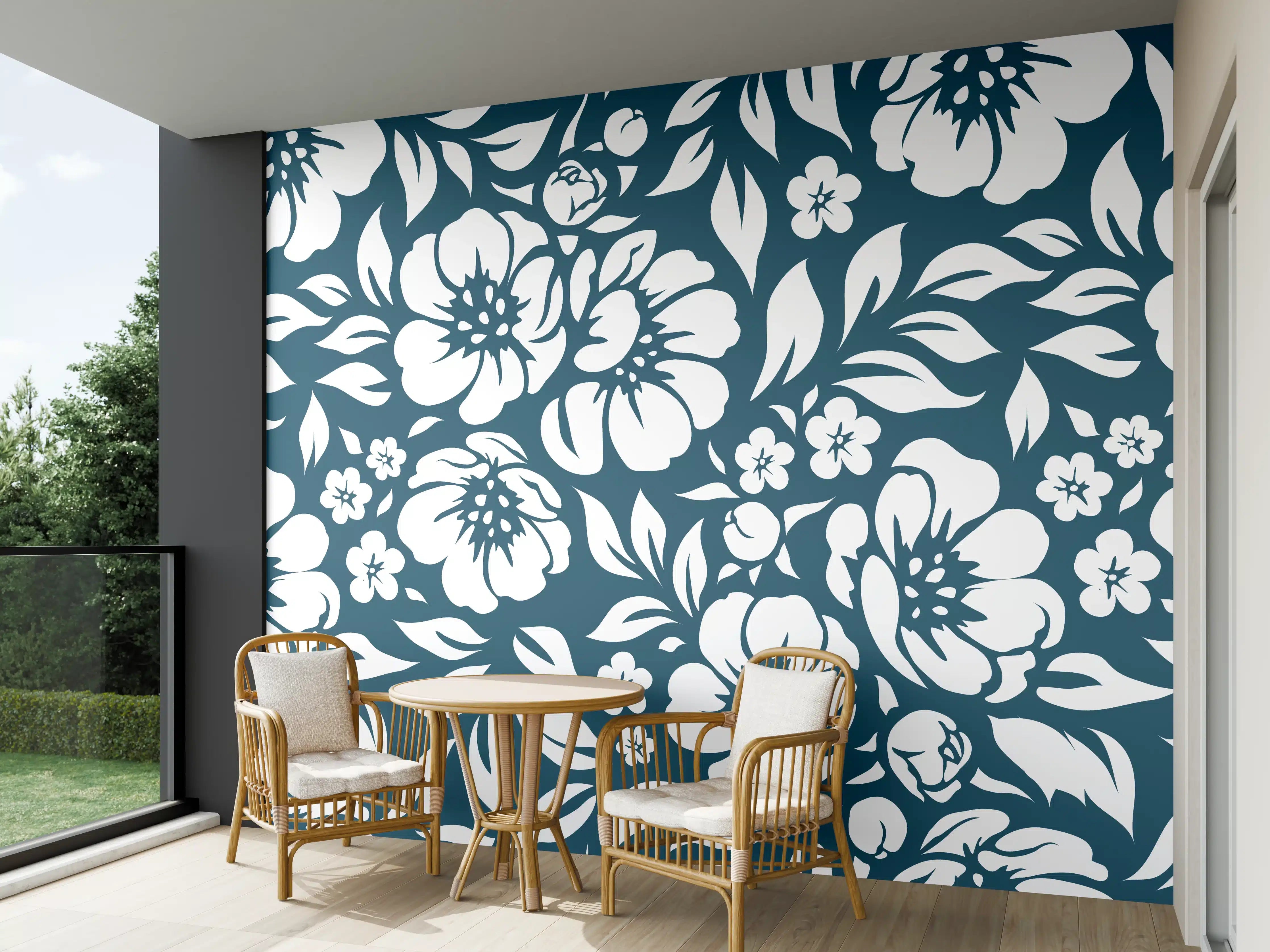Wandverkleidung außen - Blau Petrol Floreale Muster