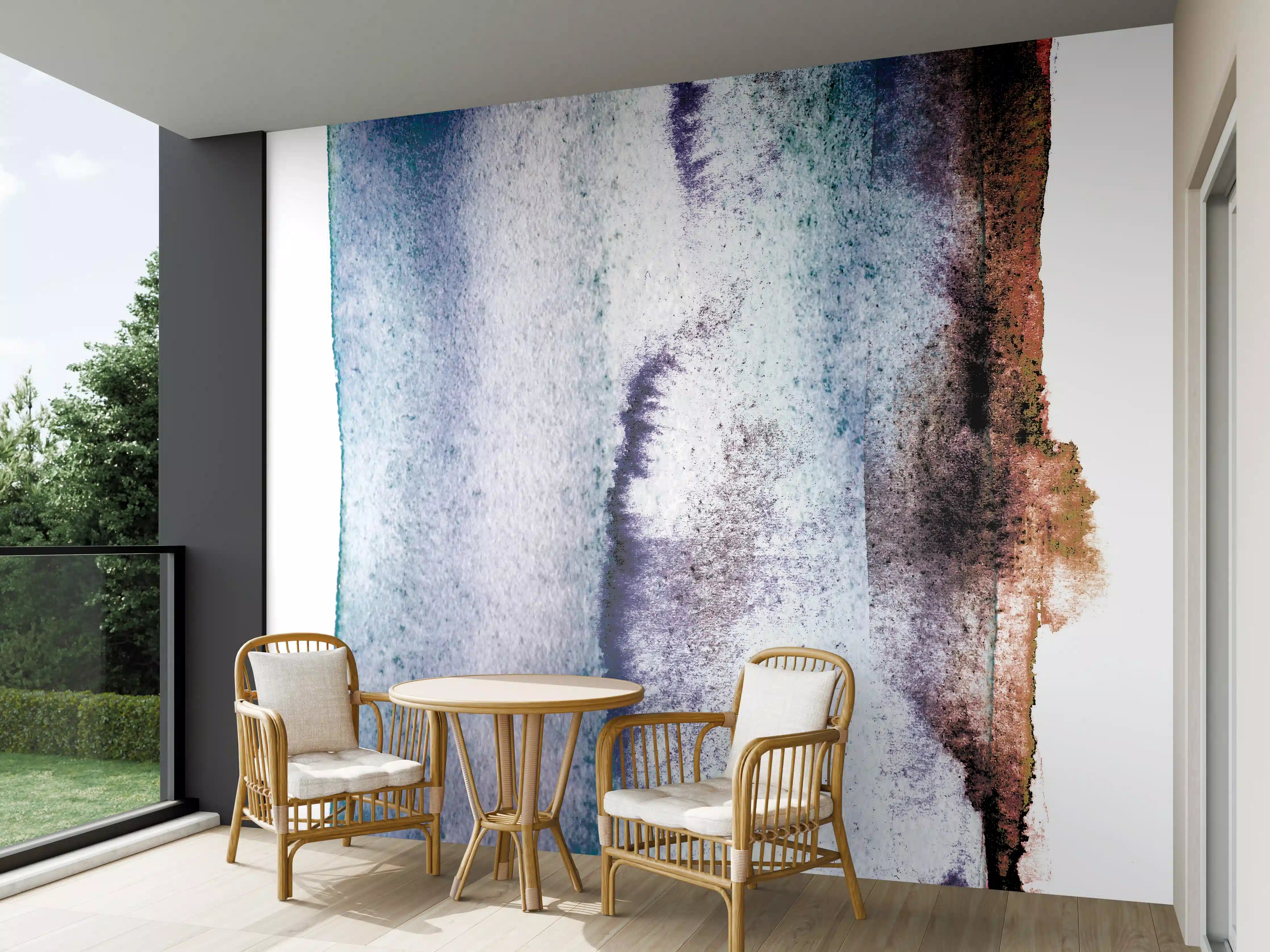 Wandverkleidung außen - Blau-Weiß Aquarell Kunst