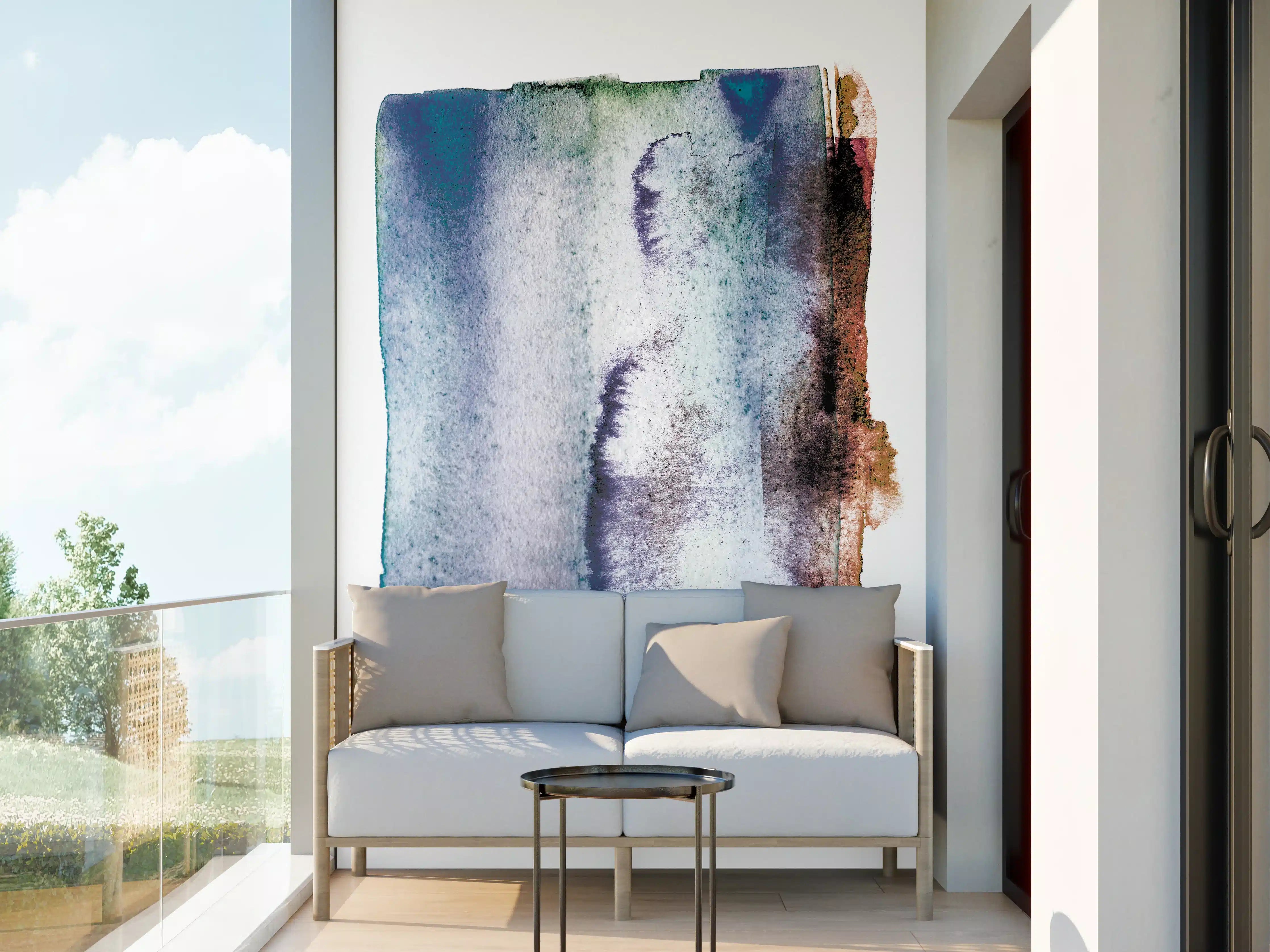 Wandverkleidung außen - Blau-Weiß Aquarell Kunst