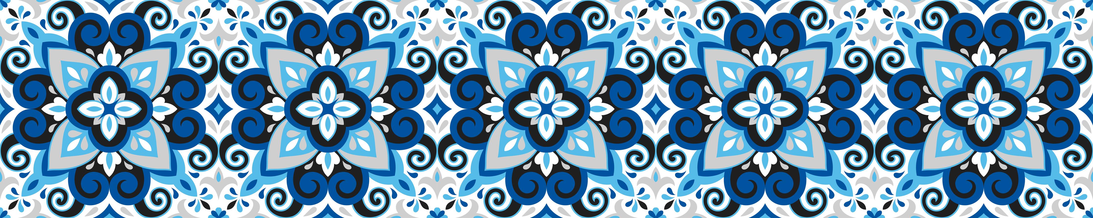 Wandverkleidung außen-Blau-Weißes Mandala Fliesenmuster