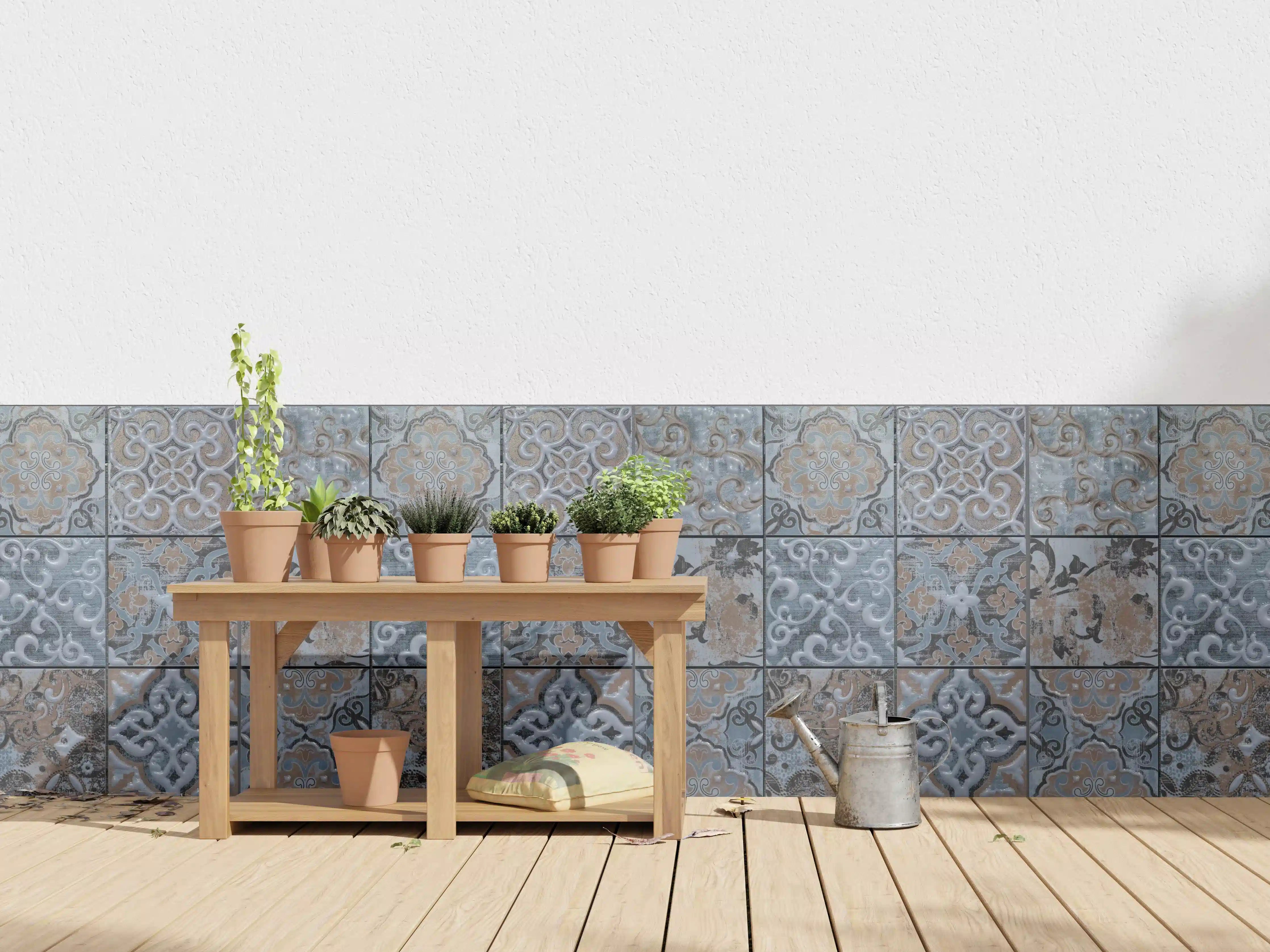 Wandverkleidung außen - Blau geometrische Mosaik Fliesen
