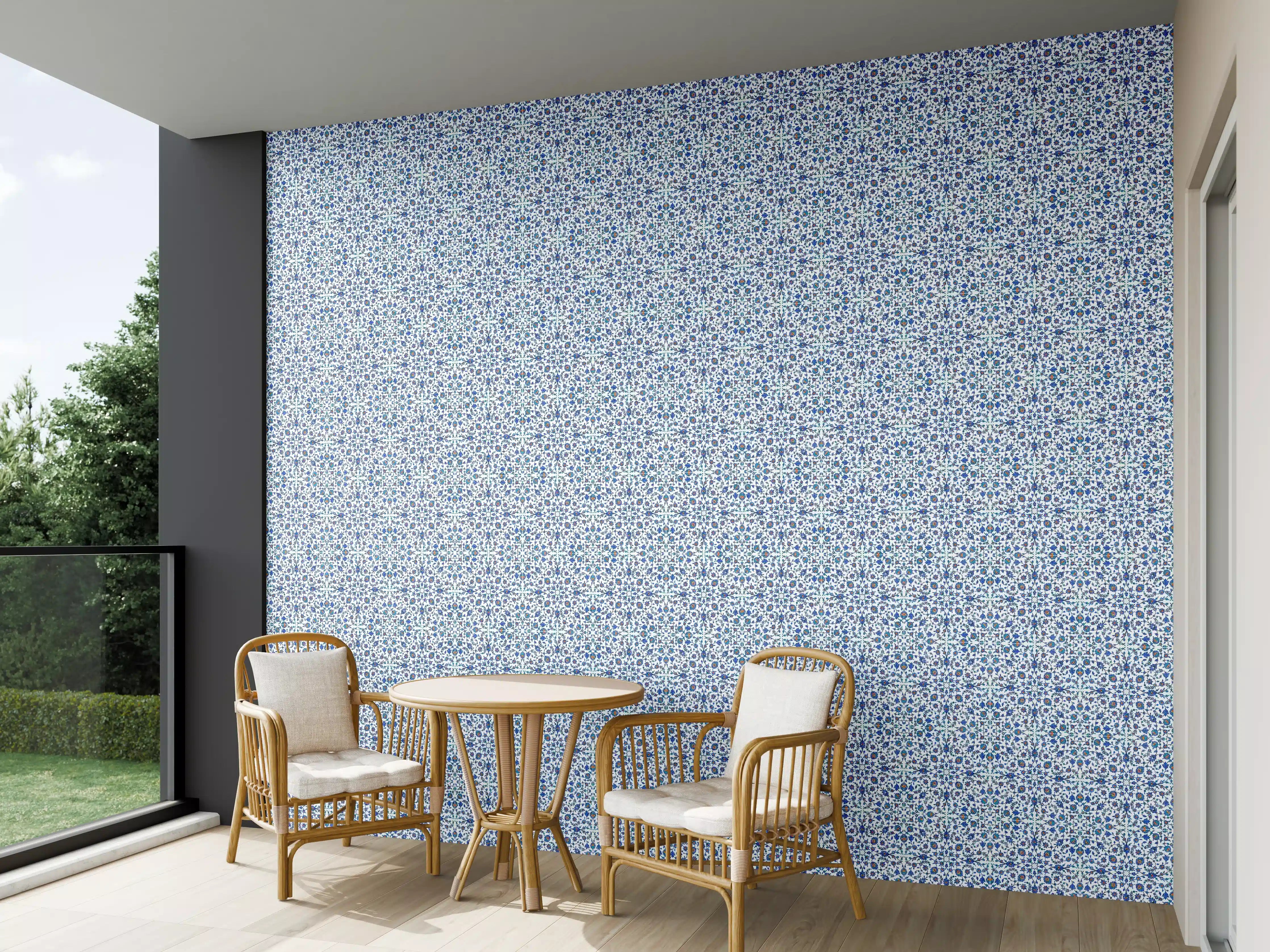 Wandverkleidung außen - Blaue Florale Musterkunst