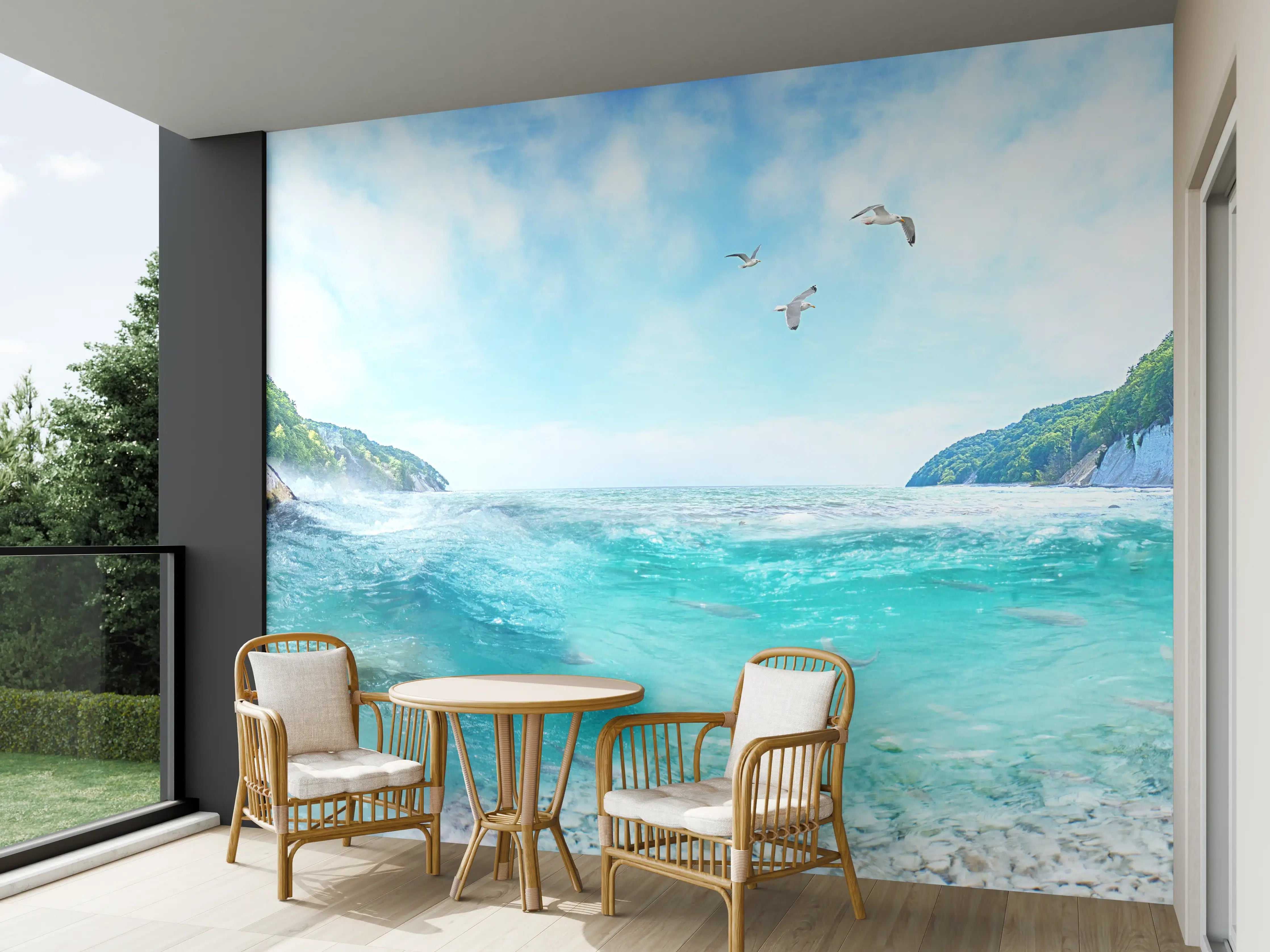 Wandverkleidung außen - Blaue Flusslandschaft mit Felsen