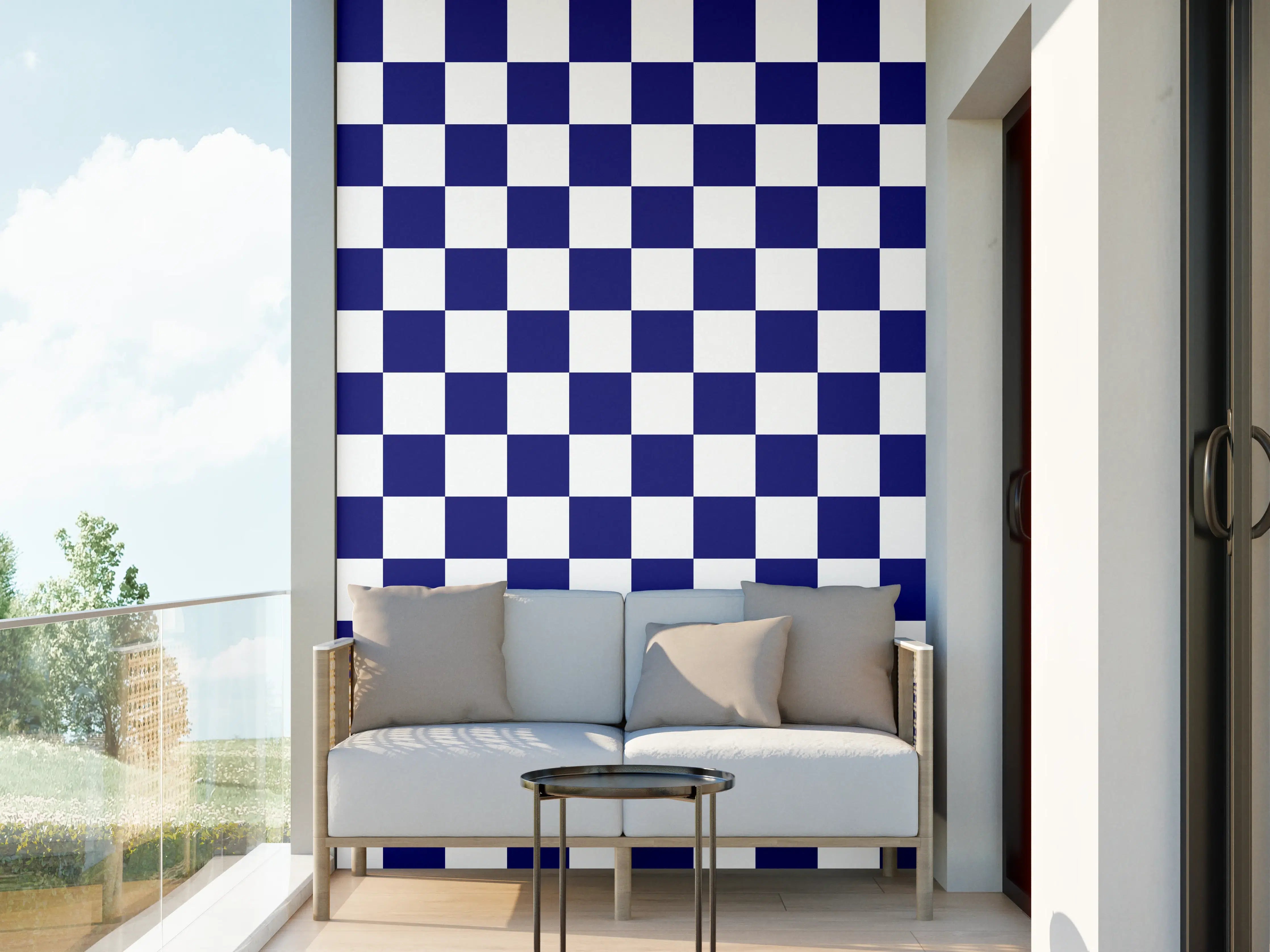 Wandverkleidung außen - Blaue Retro-Muster Fliesen