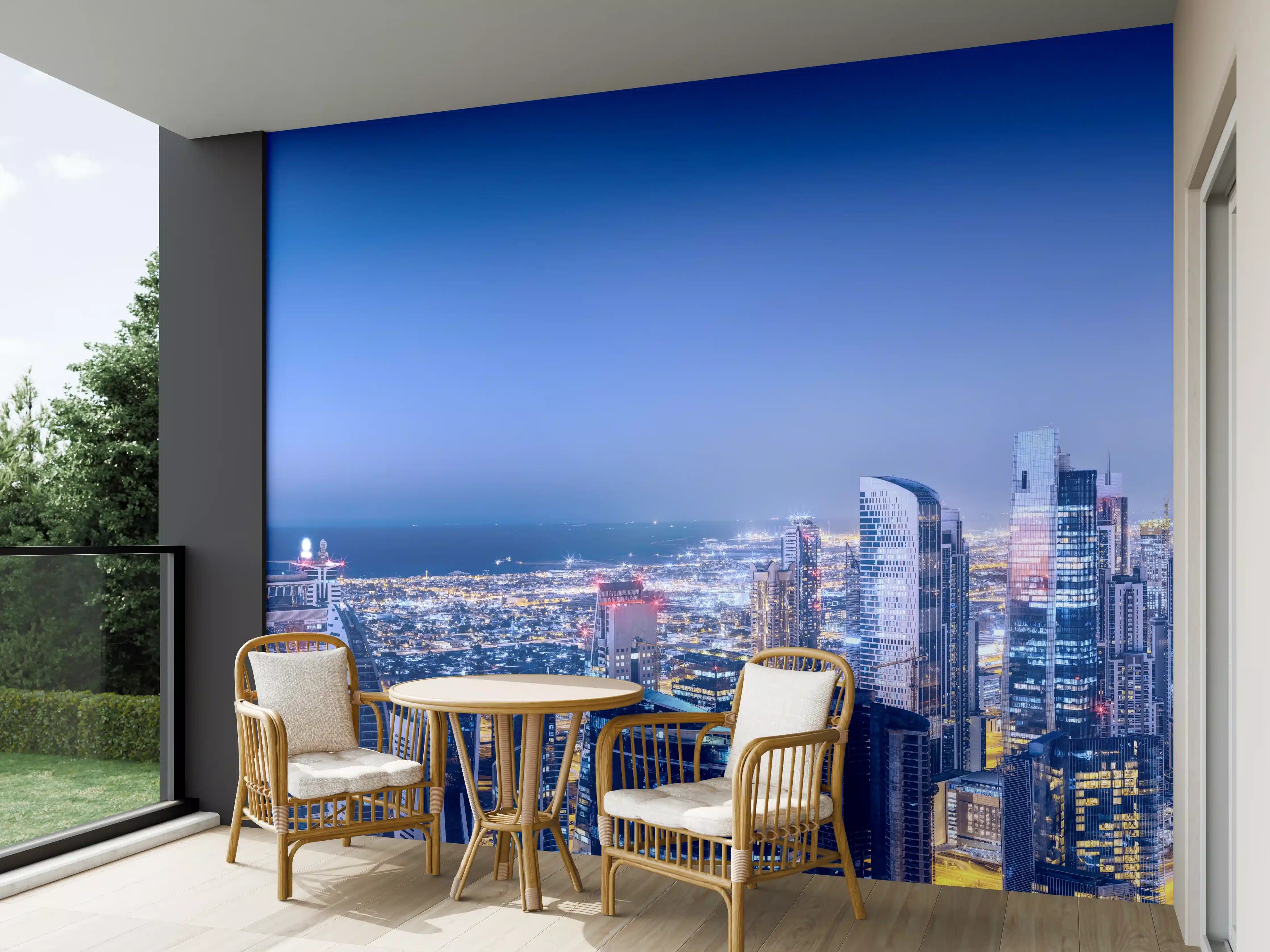 Wandverkleidung außen - Blaue Skyline bei Nacht