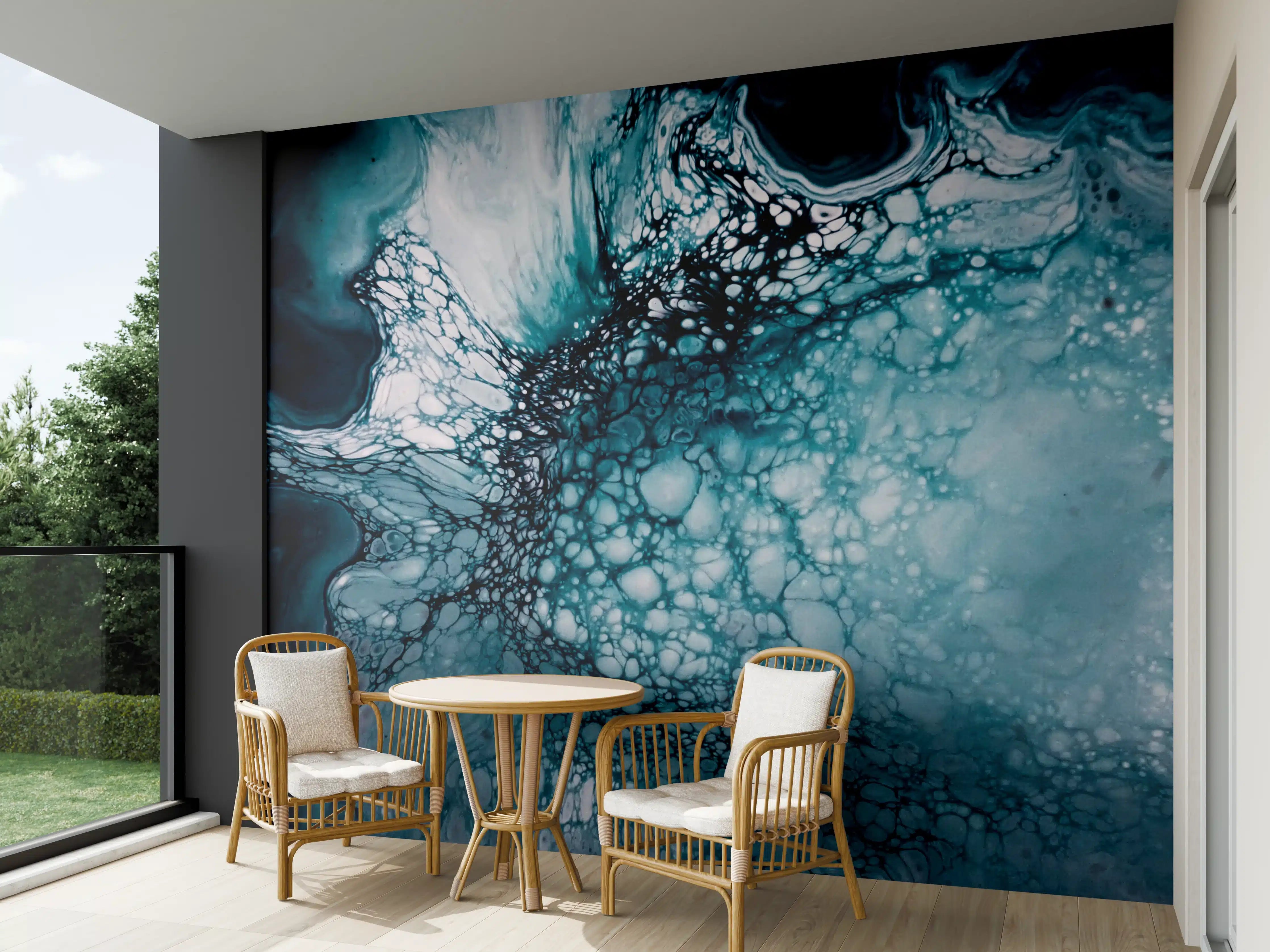 Wandverkleidung außen - Blaue Tintenfältchen in abstrakter Kunst