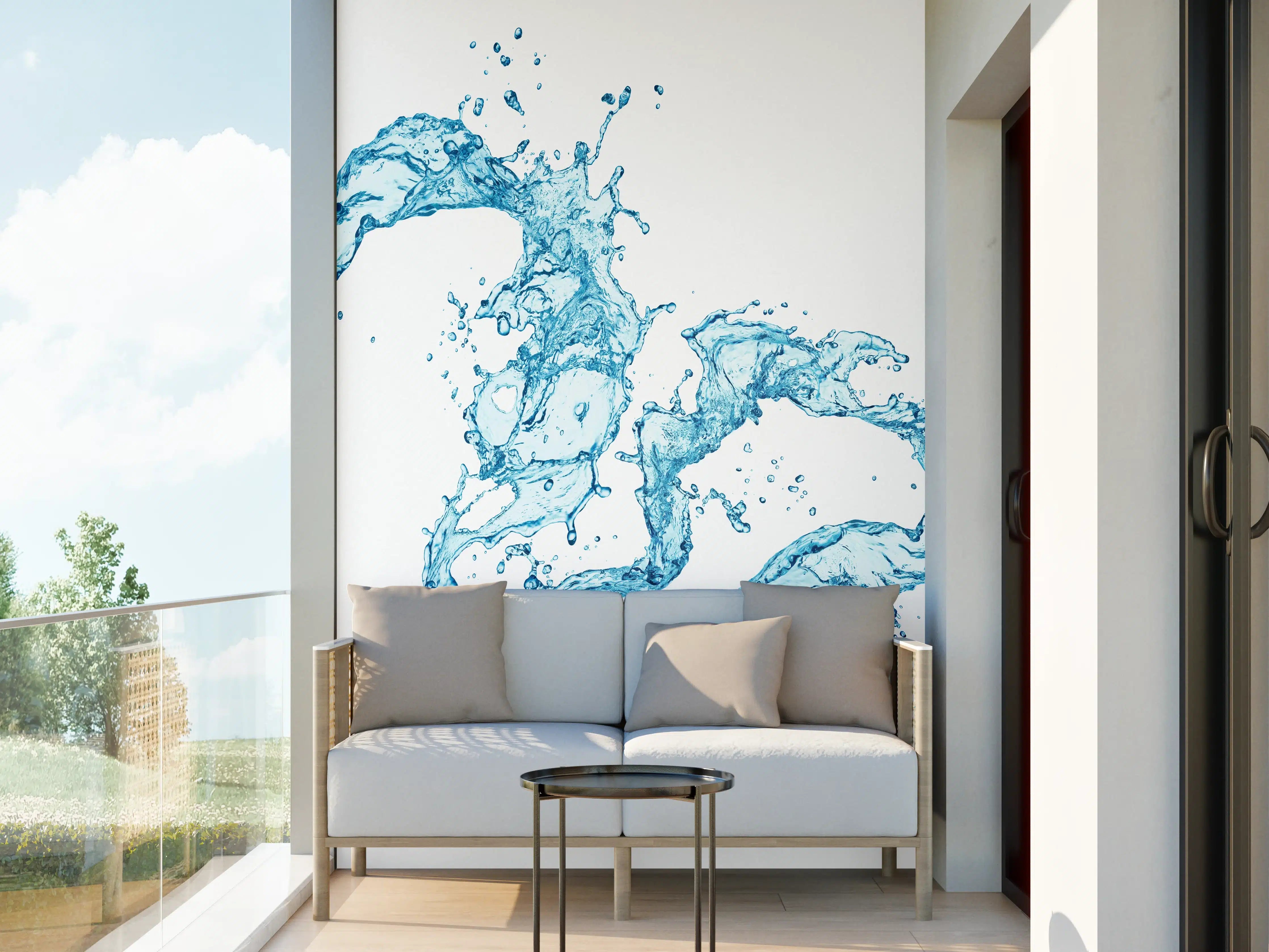 Wandverkleidung außen - Blaue Wasser Spritzer weißer Hintergrund