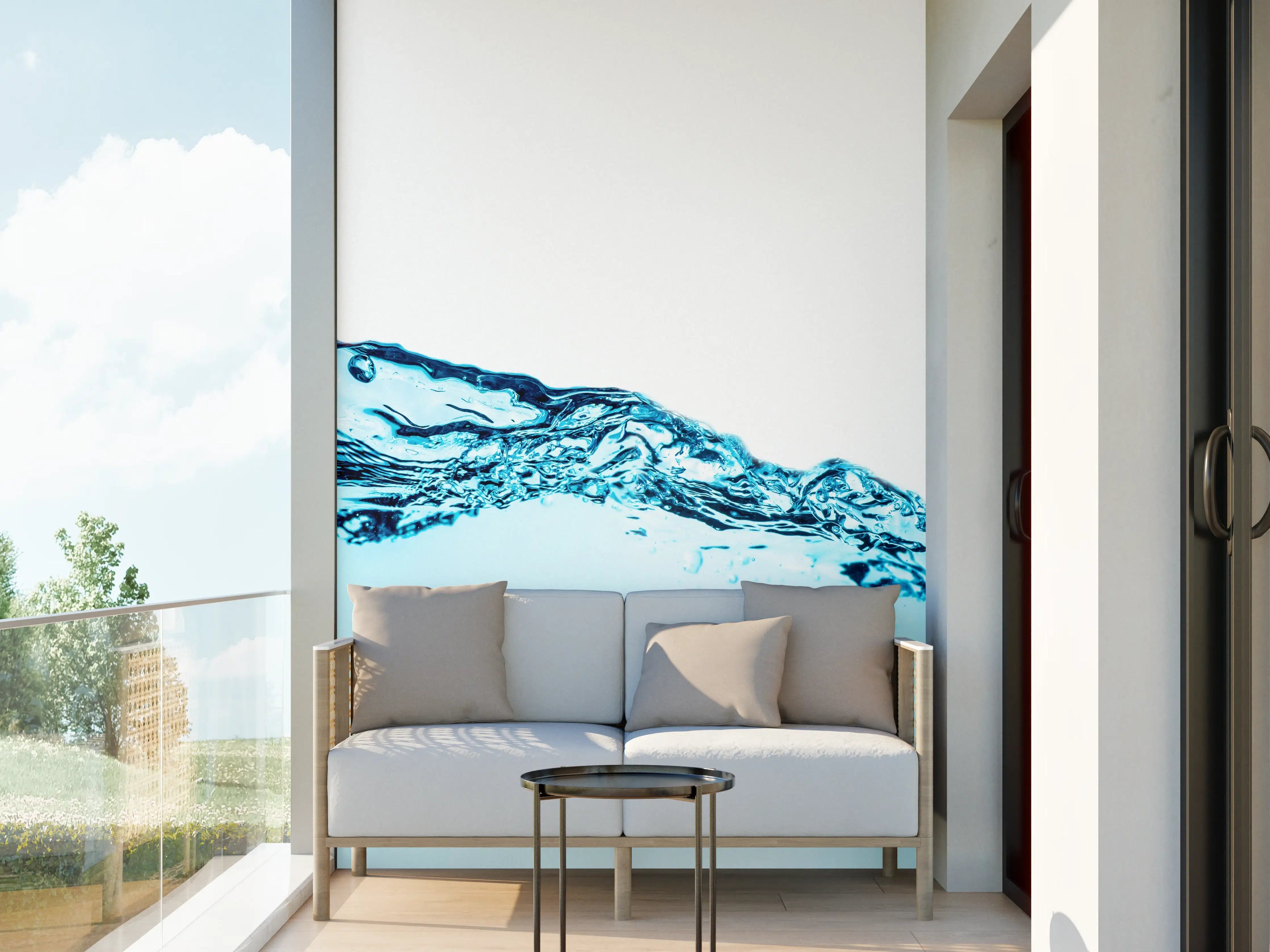 Wandverkleidung außen - Blaue Wasserwelle mit Bläschen