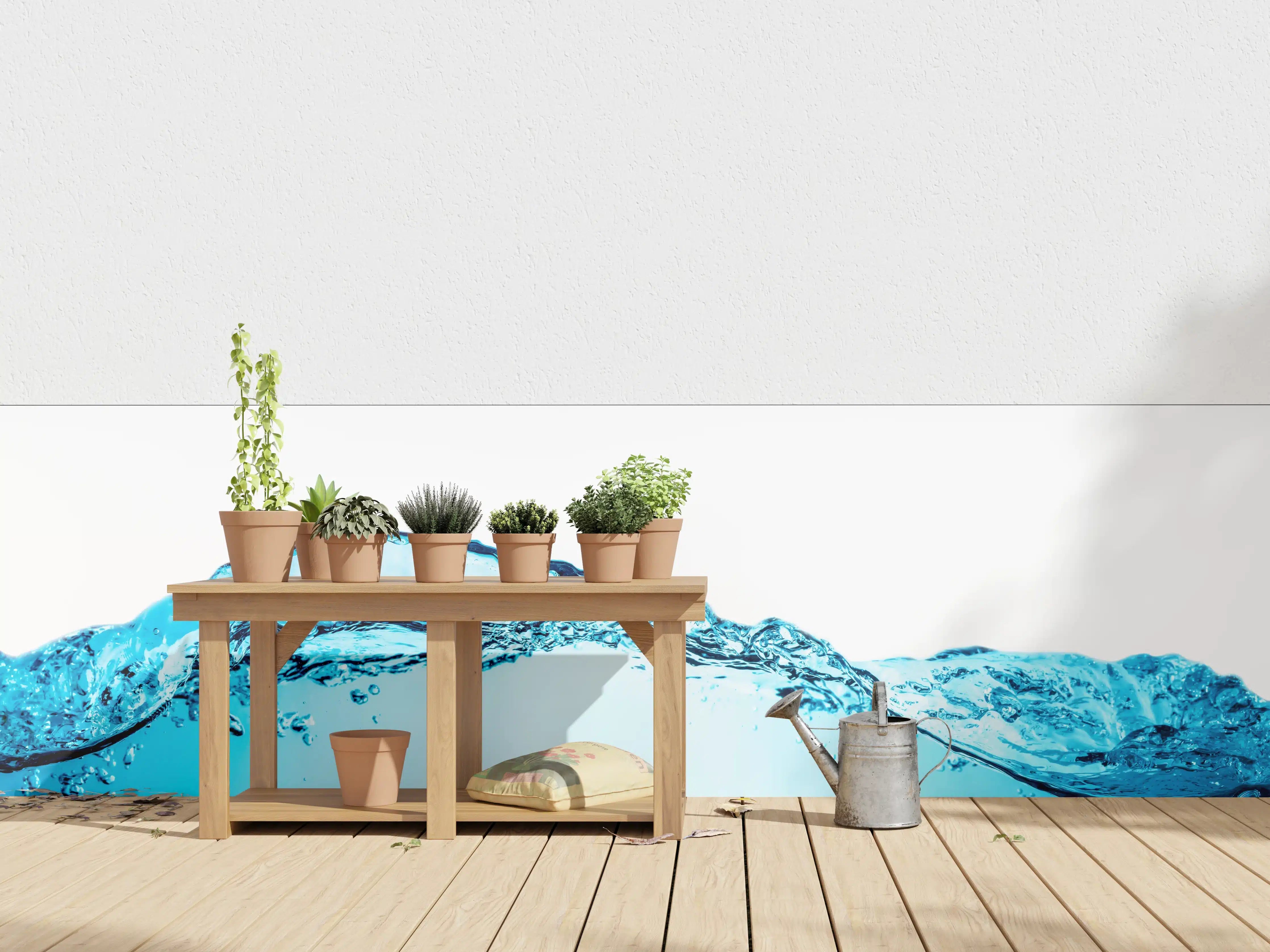 Wandverkleidung außen - Blaue Wasserwelle mit Bläschen