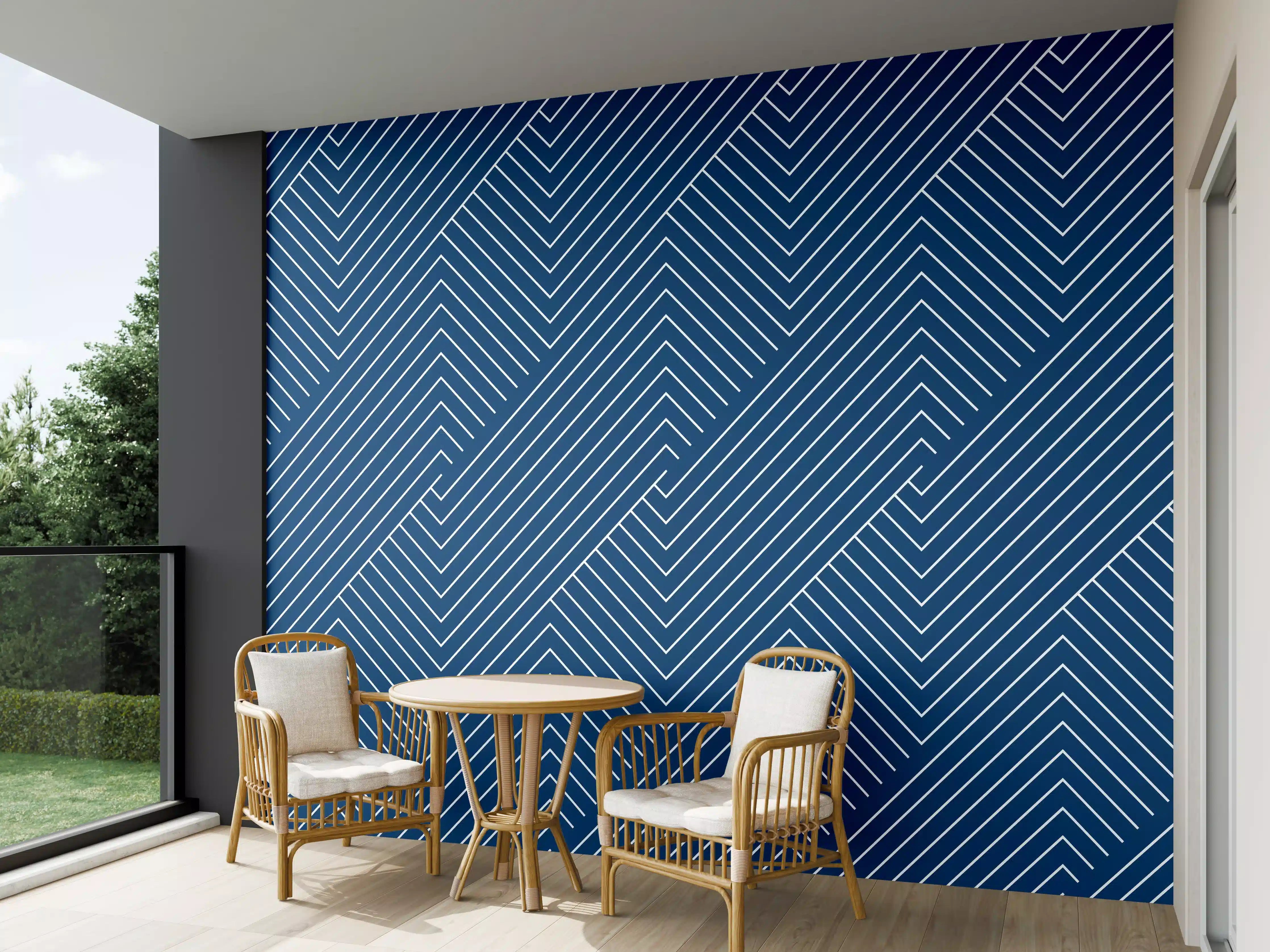 Wandverkleidung außen - Blaue geometrische Wandgestaltung