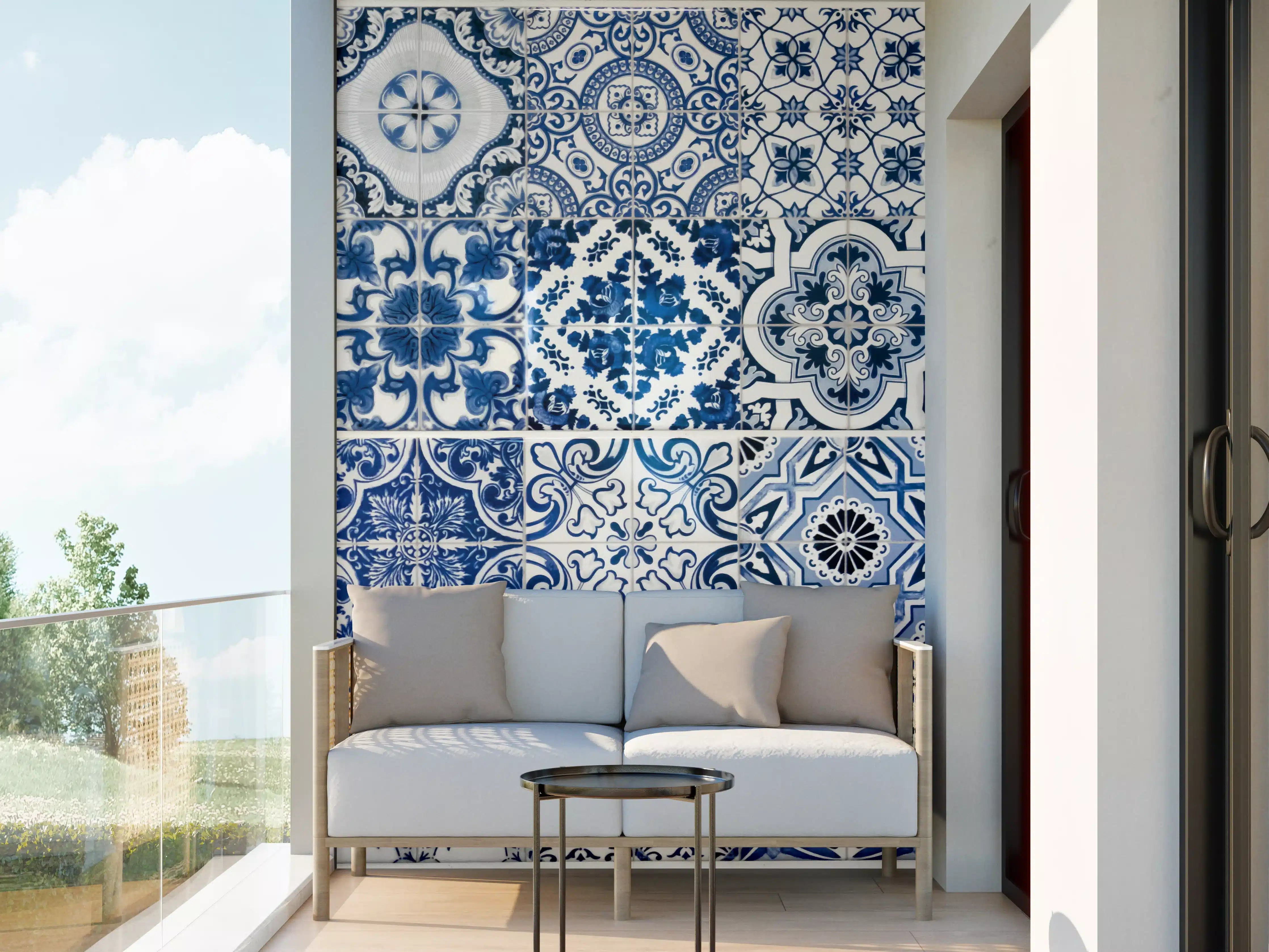 Wandverkleidung außen - Blaue portugiesische Azulejo-Fliesen