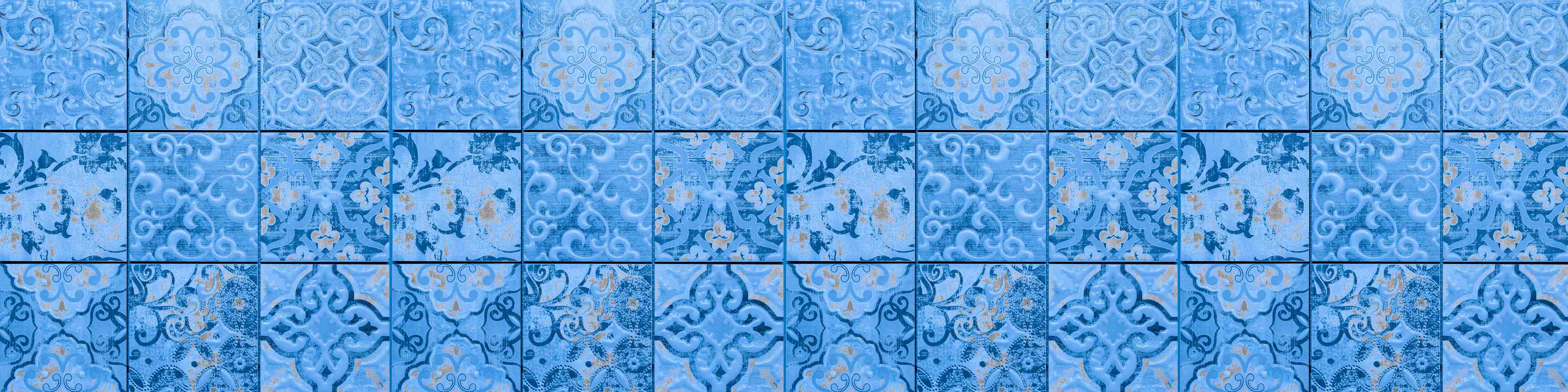 Wandverkleidung außen-Blaue rechteckige Vintage Zementfliesen