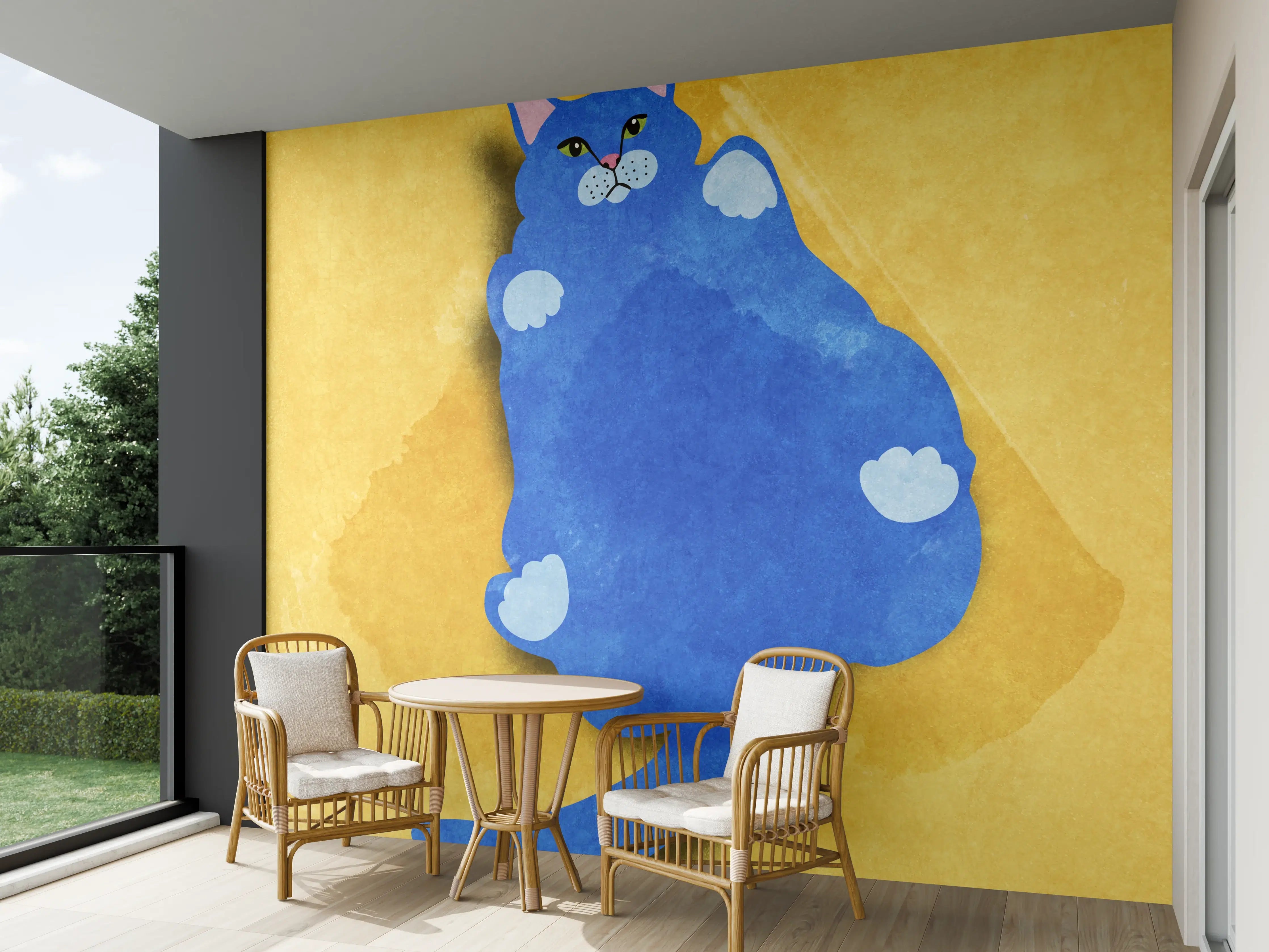 Wandverkleidung außen - Blauer Lustiger Katzen-Print