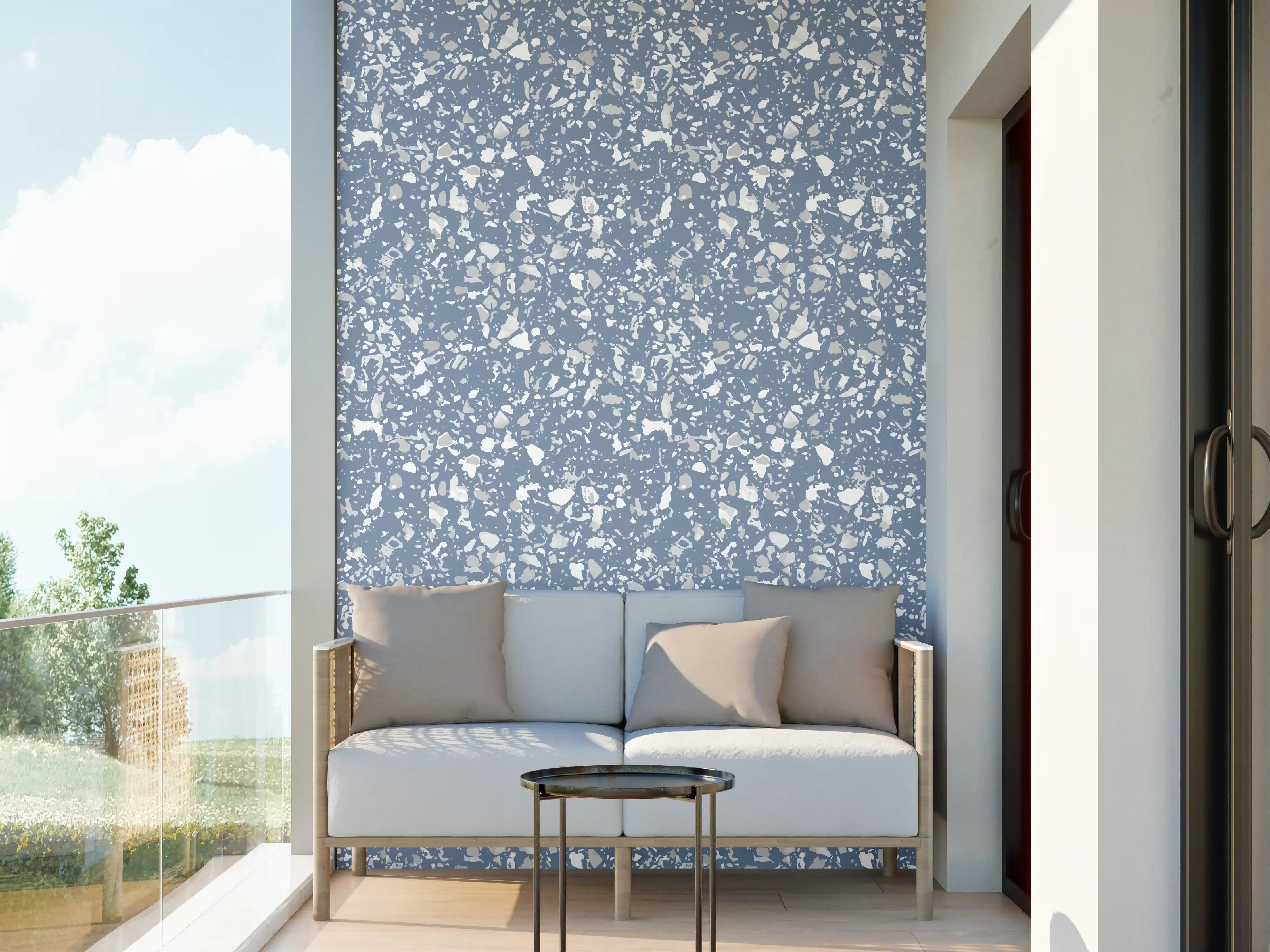 Wandverkleidung außen - Blauer Terrazzo-Style