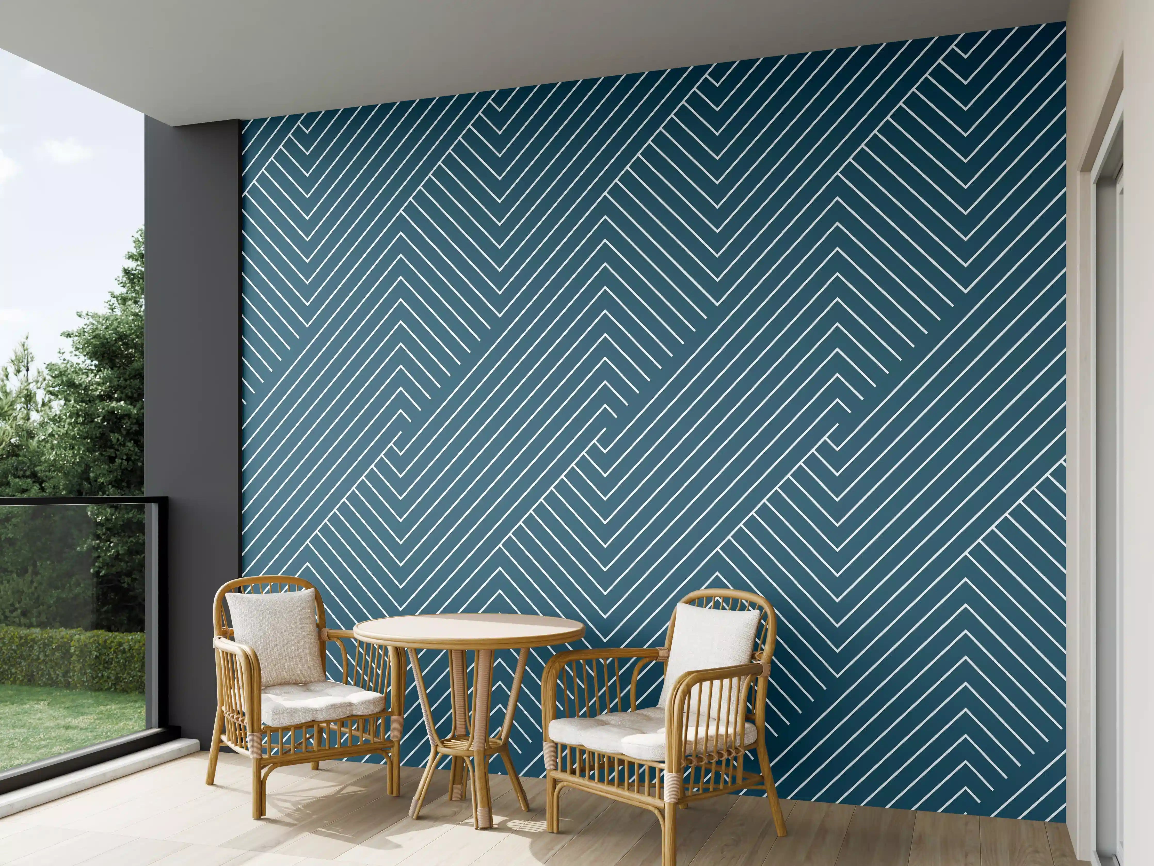 Wandverkleidung außen - Blauer geometrischer Dekor mit feinen Graunuancen