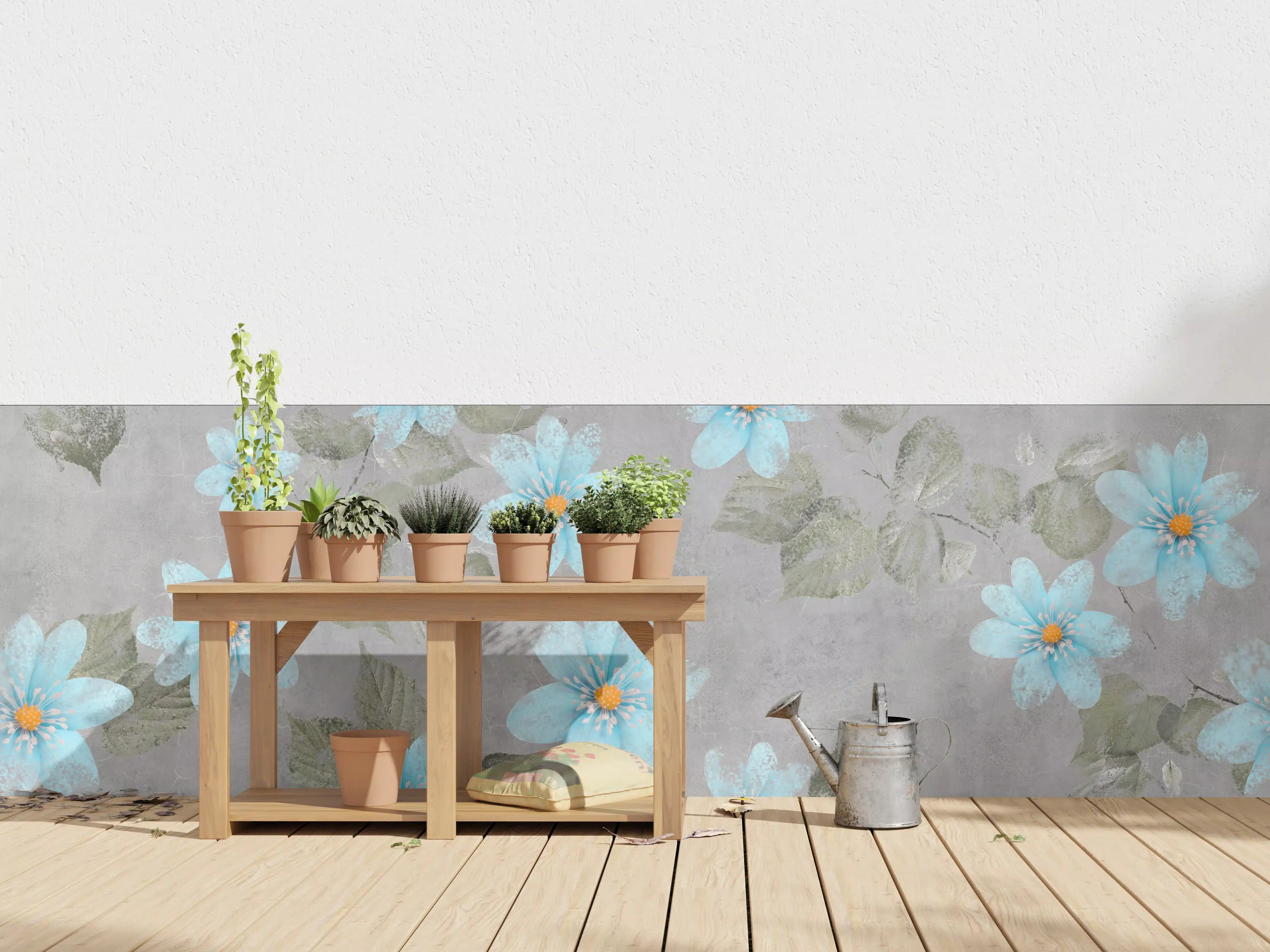 Wandverkleidung außen - Blaues Blumenmuster - Zeichnung