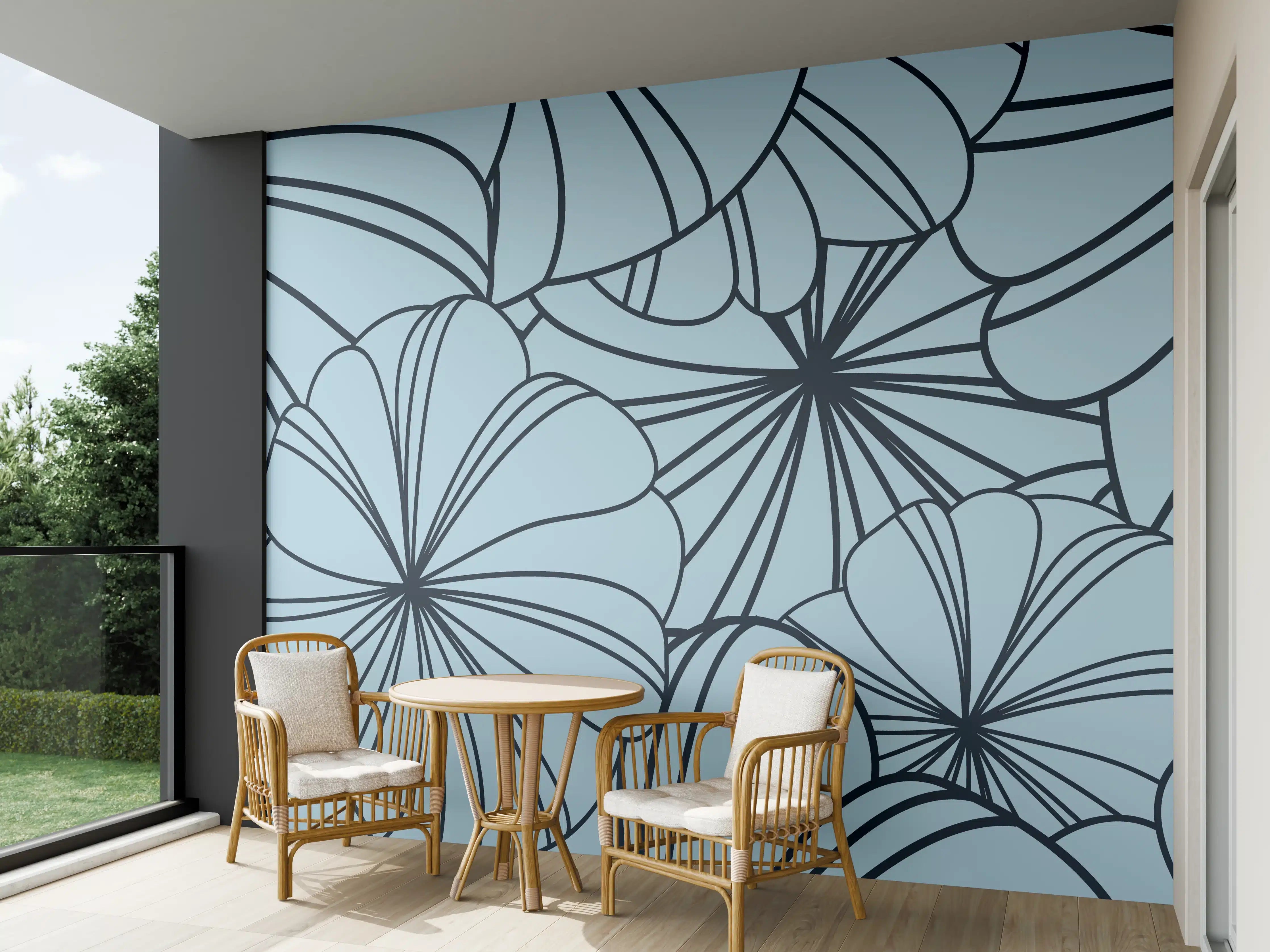 Wandverkleidung außen - Blaues Blumenmuster Design