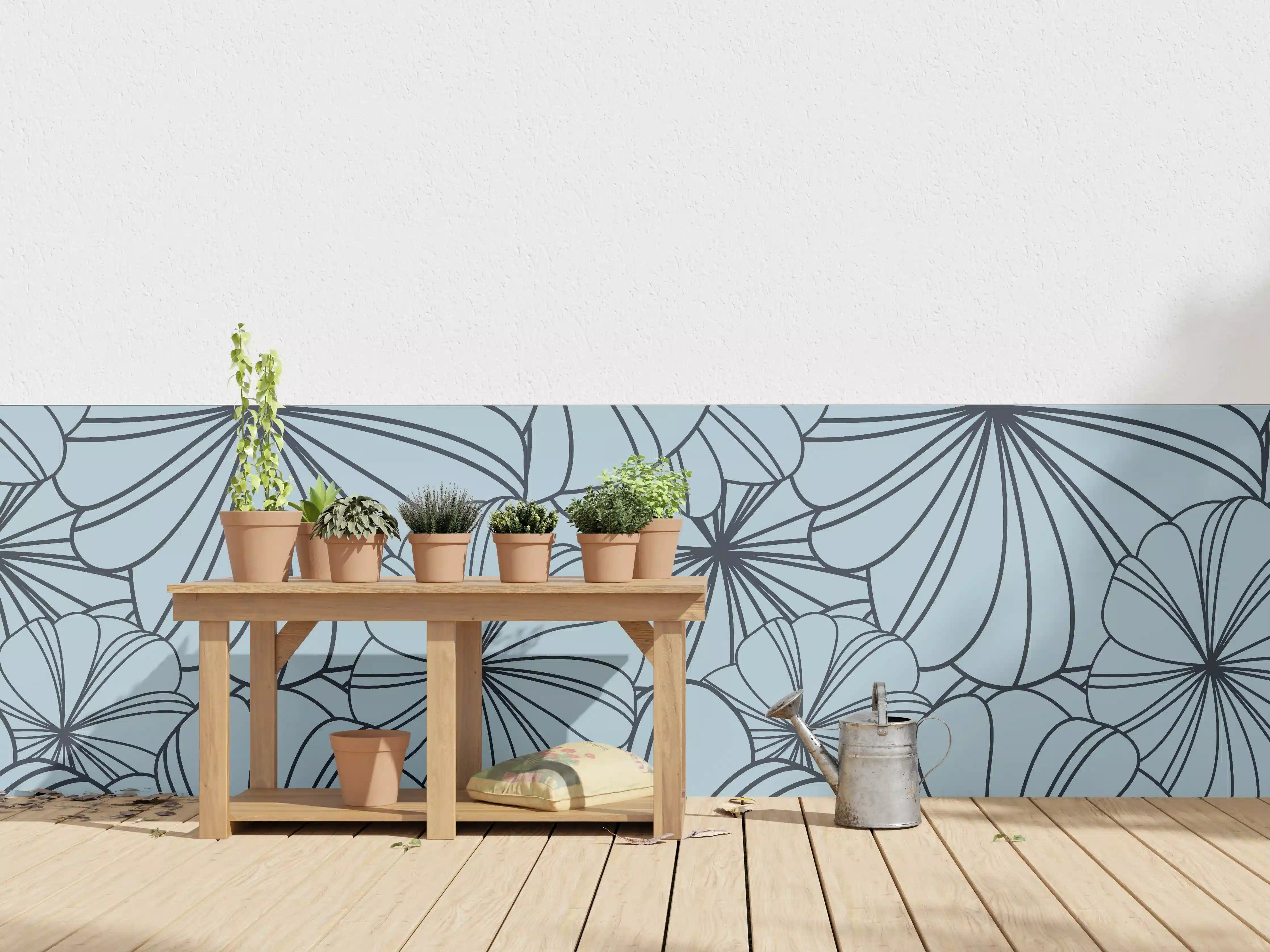 Wandverkleidung außen - Blaues Blumenmuster Design