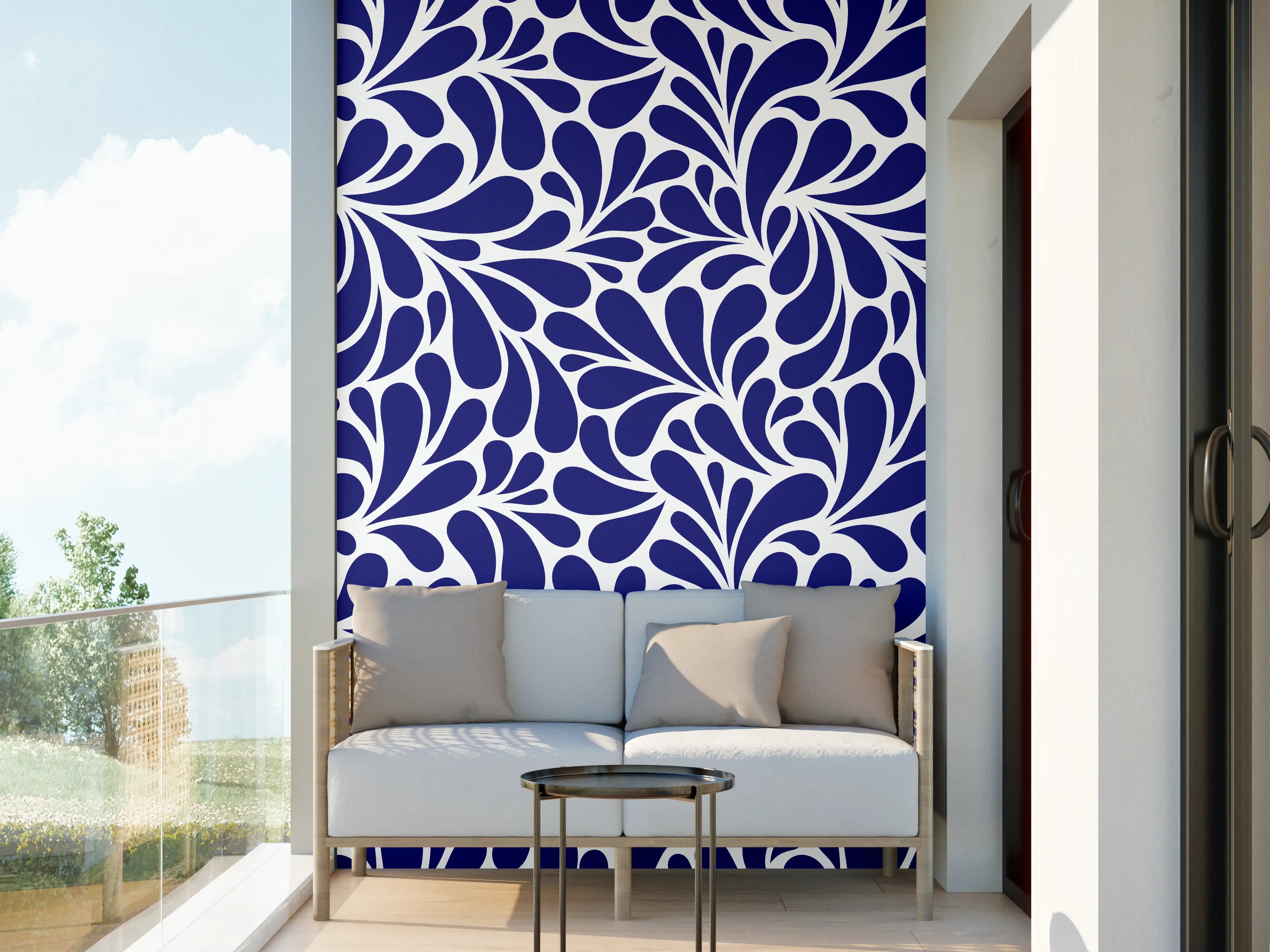 Wandverkleidung außen - Blaues Blumenmuster – Eleganz und Frische