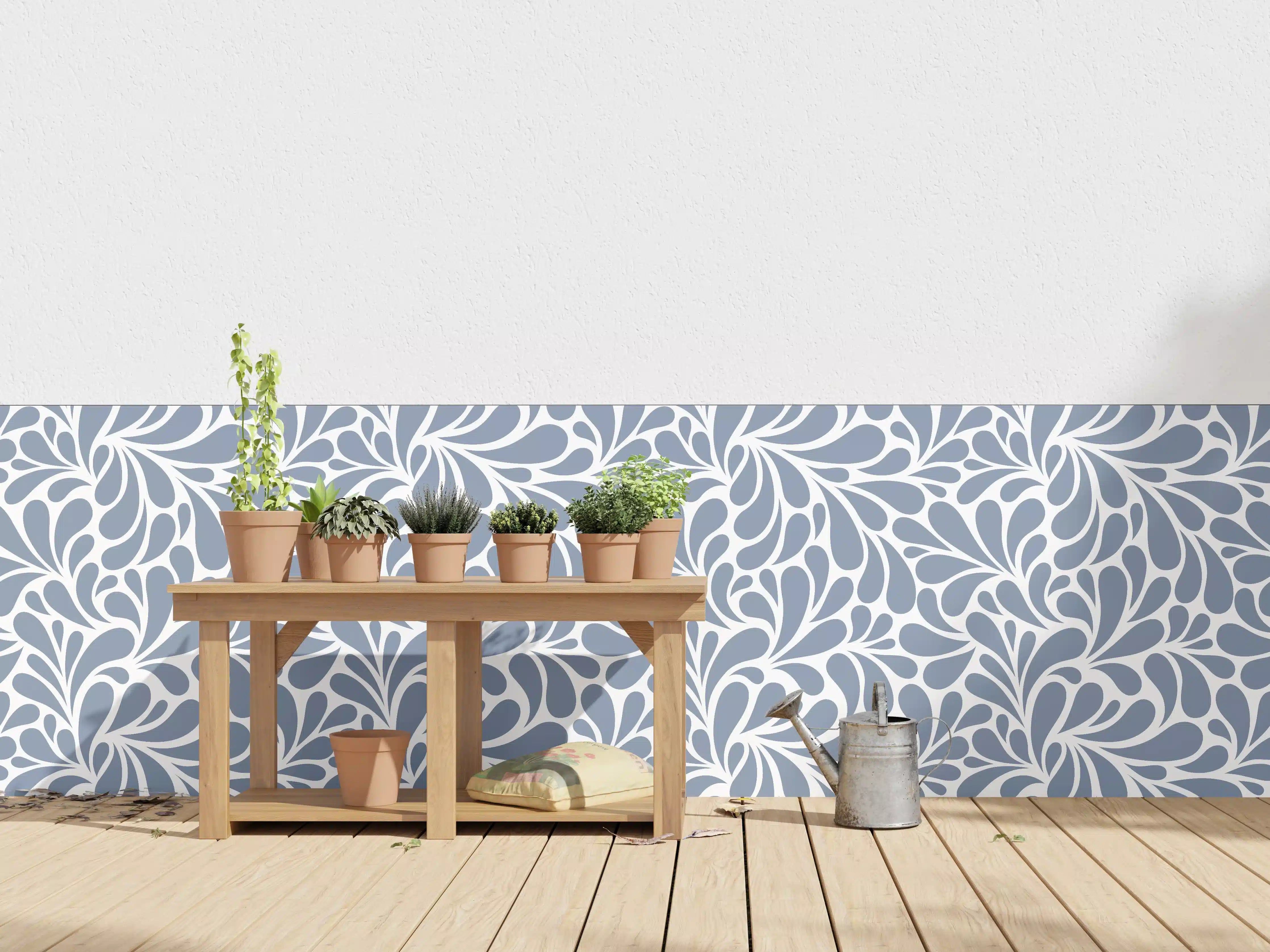 Wandverkleidung außen - Blaues Floral-Design für elegante Räume