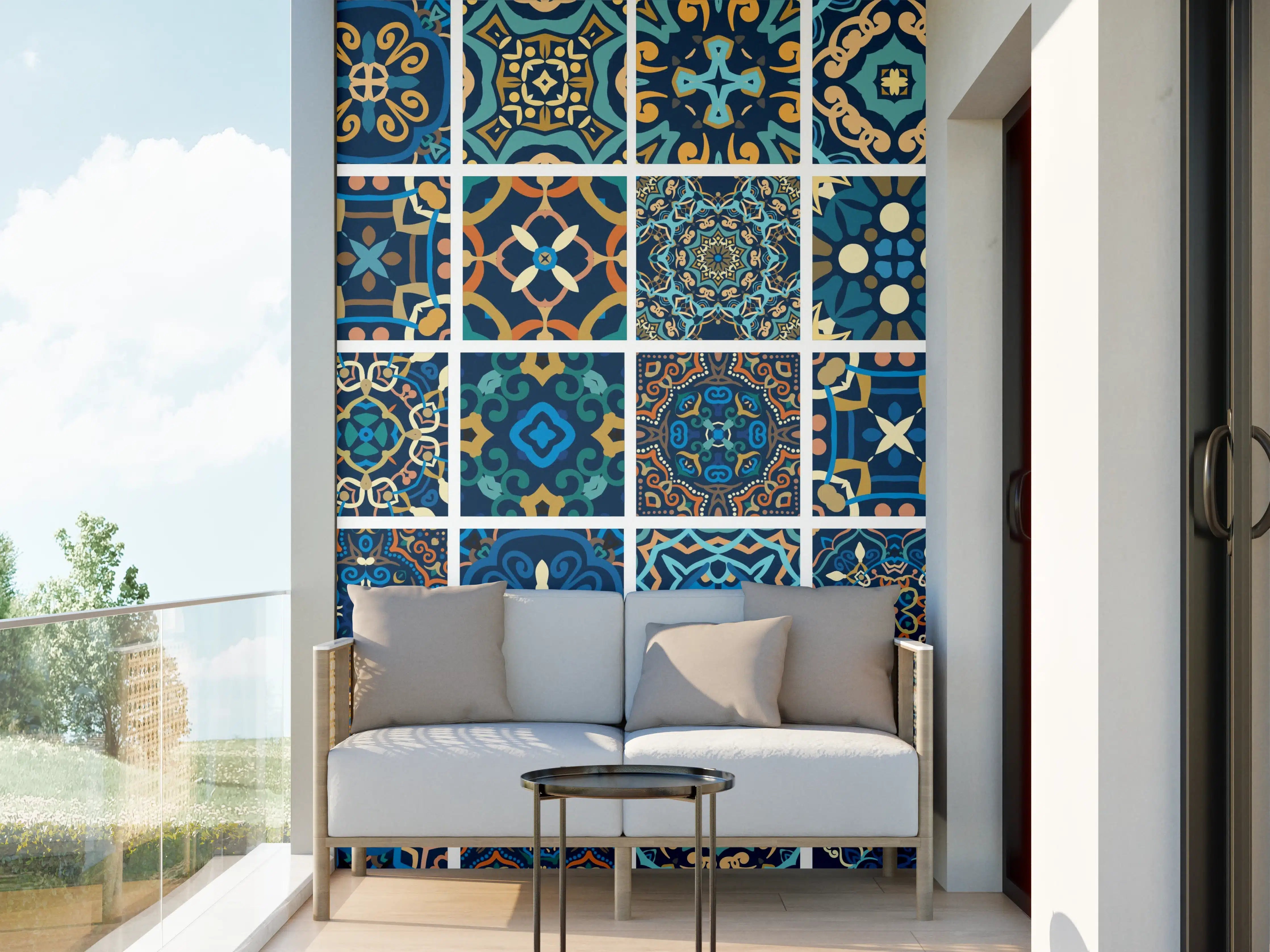 Wandverkleidung außen - Blaues Orientalisches Fliesenmuster