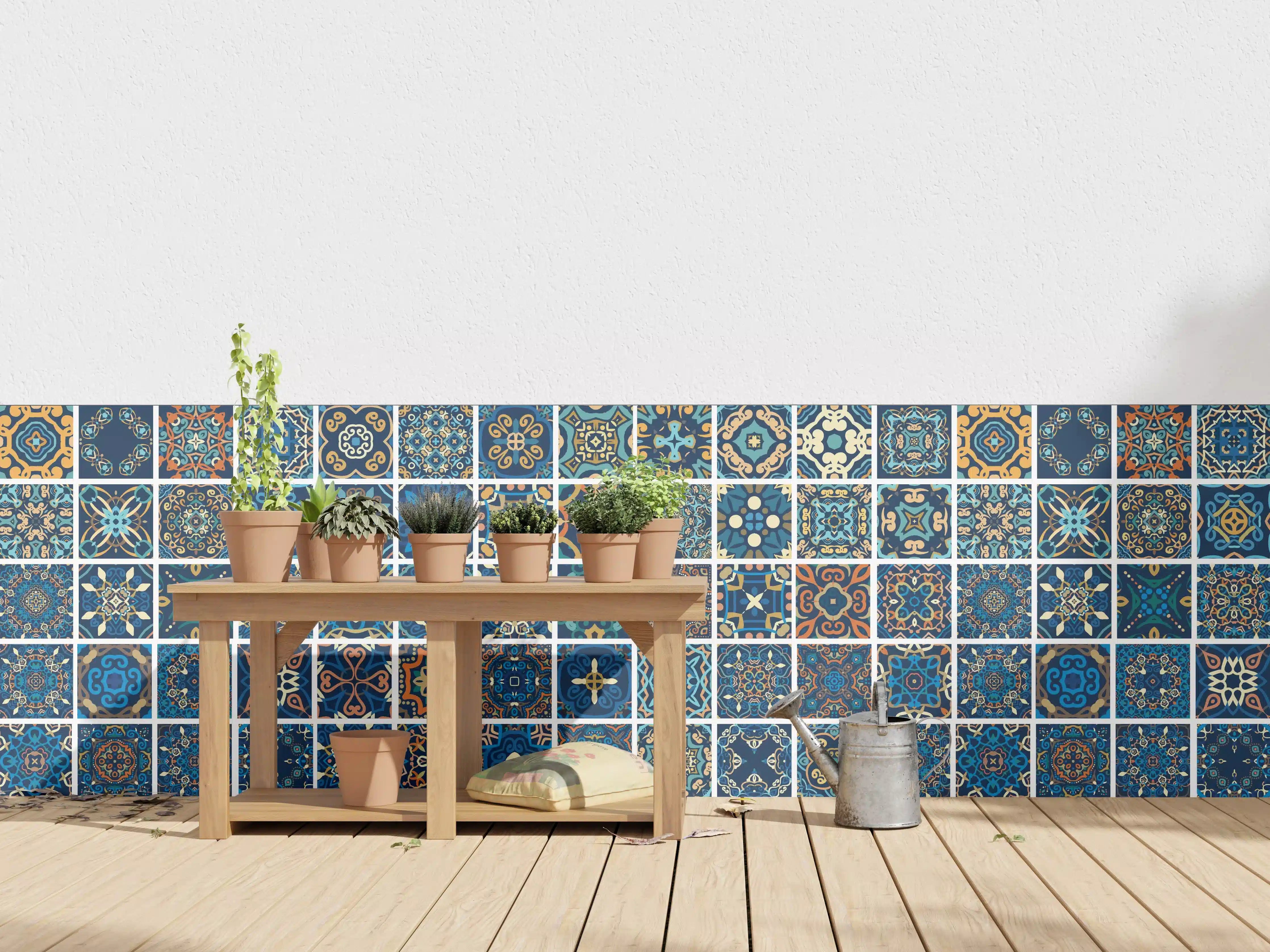Wandverkleidung außen - Blaues Orientalisches Fliesenmuster