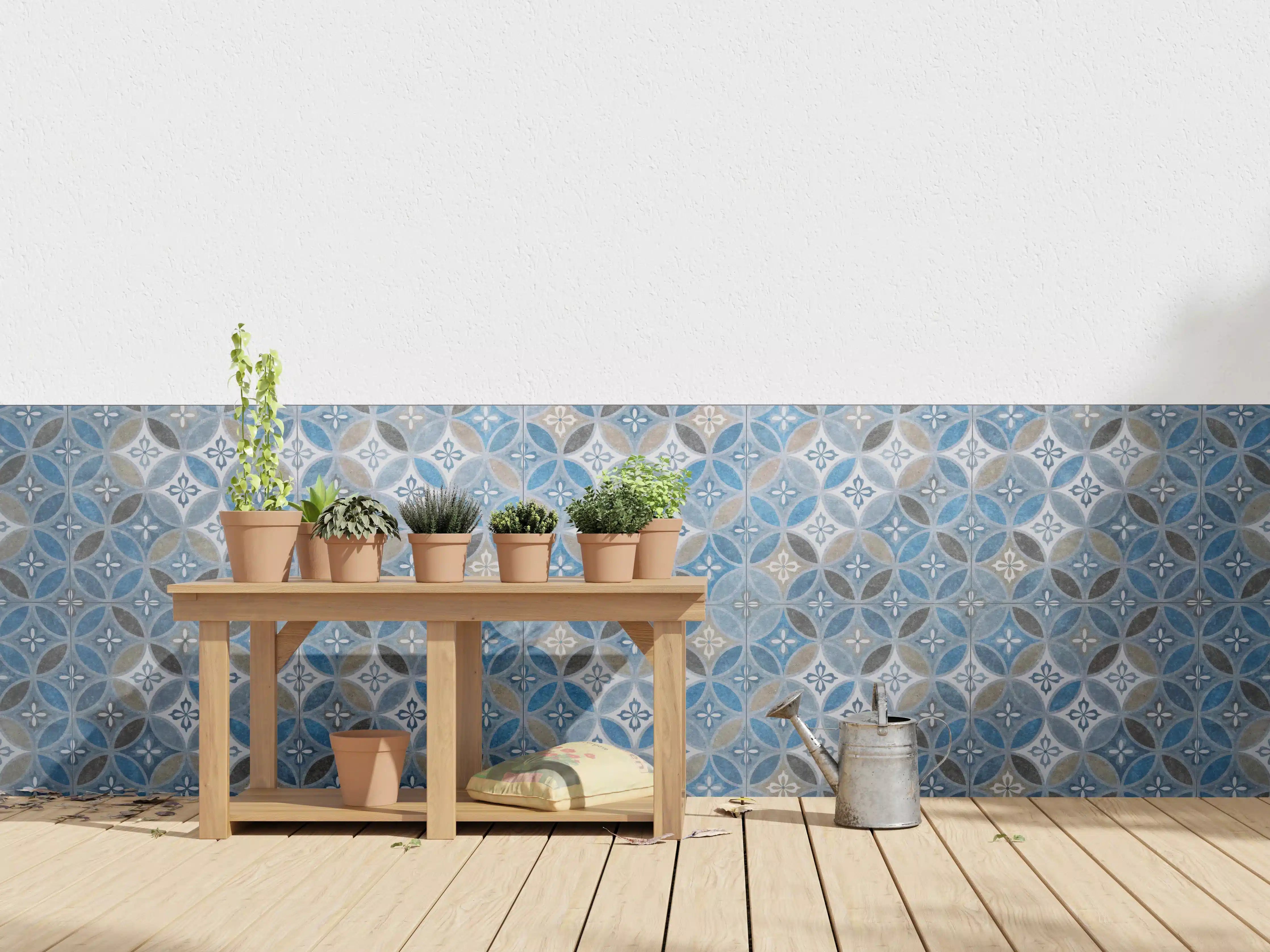 Wandverkleidung außen - Blaues Vintage Mosaik
