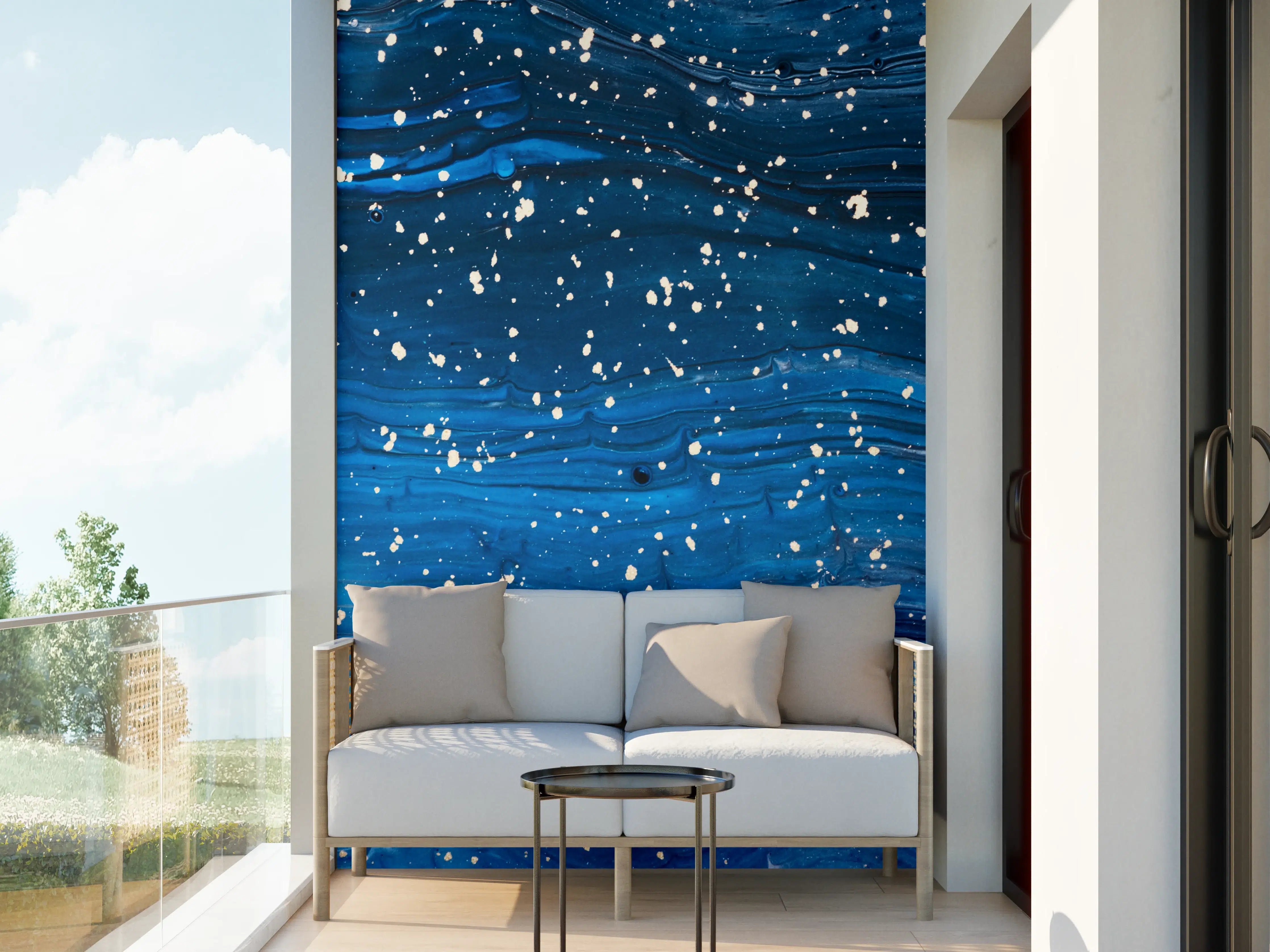 Wandverkleidung außen - Blaues Wasser mit weißen Spritzern und Wellen