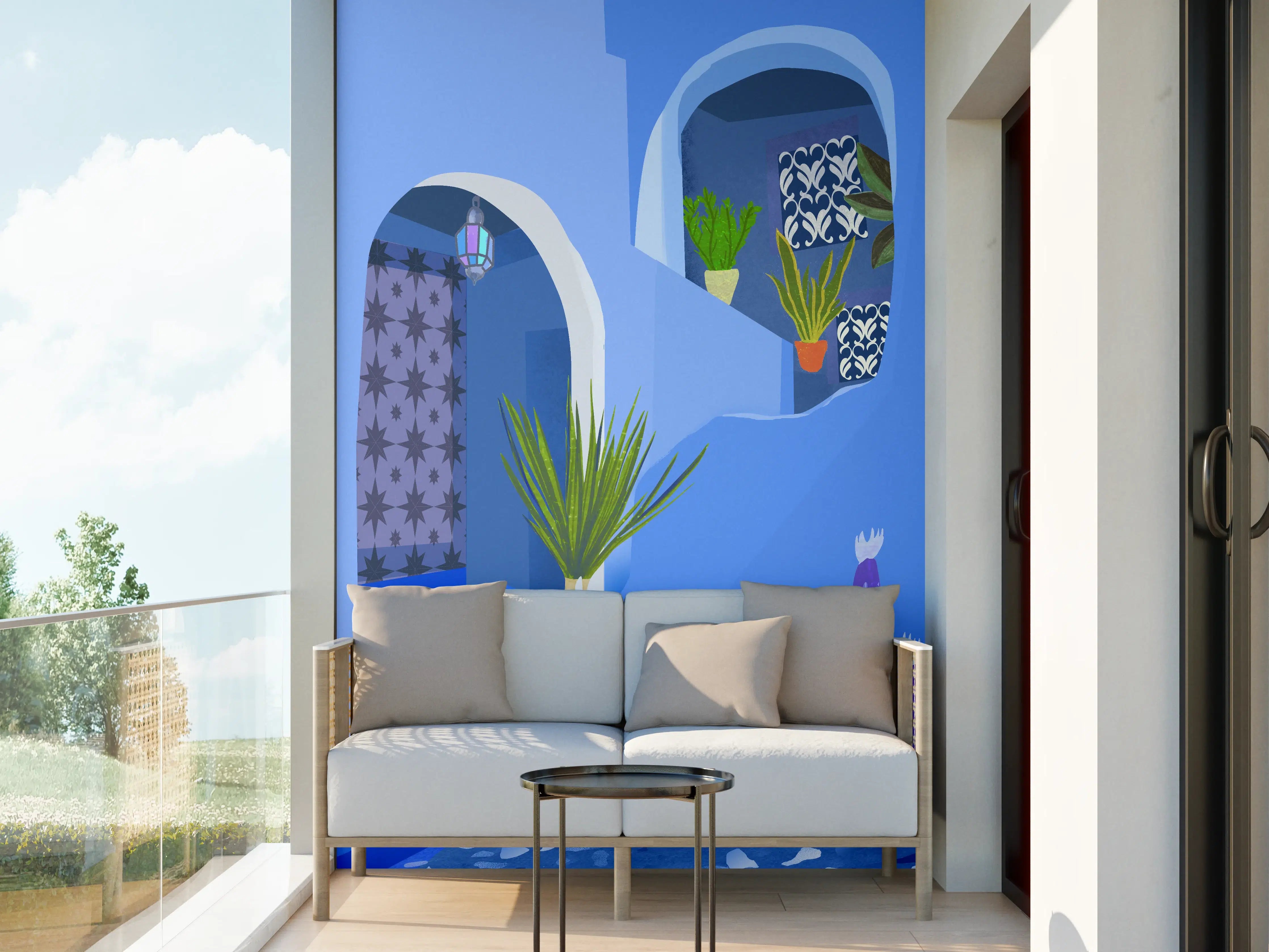 Wandverkleidung außen - Blaugetöntes Marokko Poster
