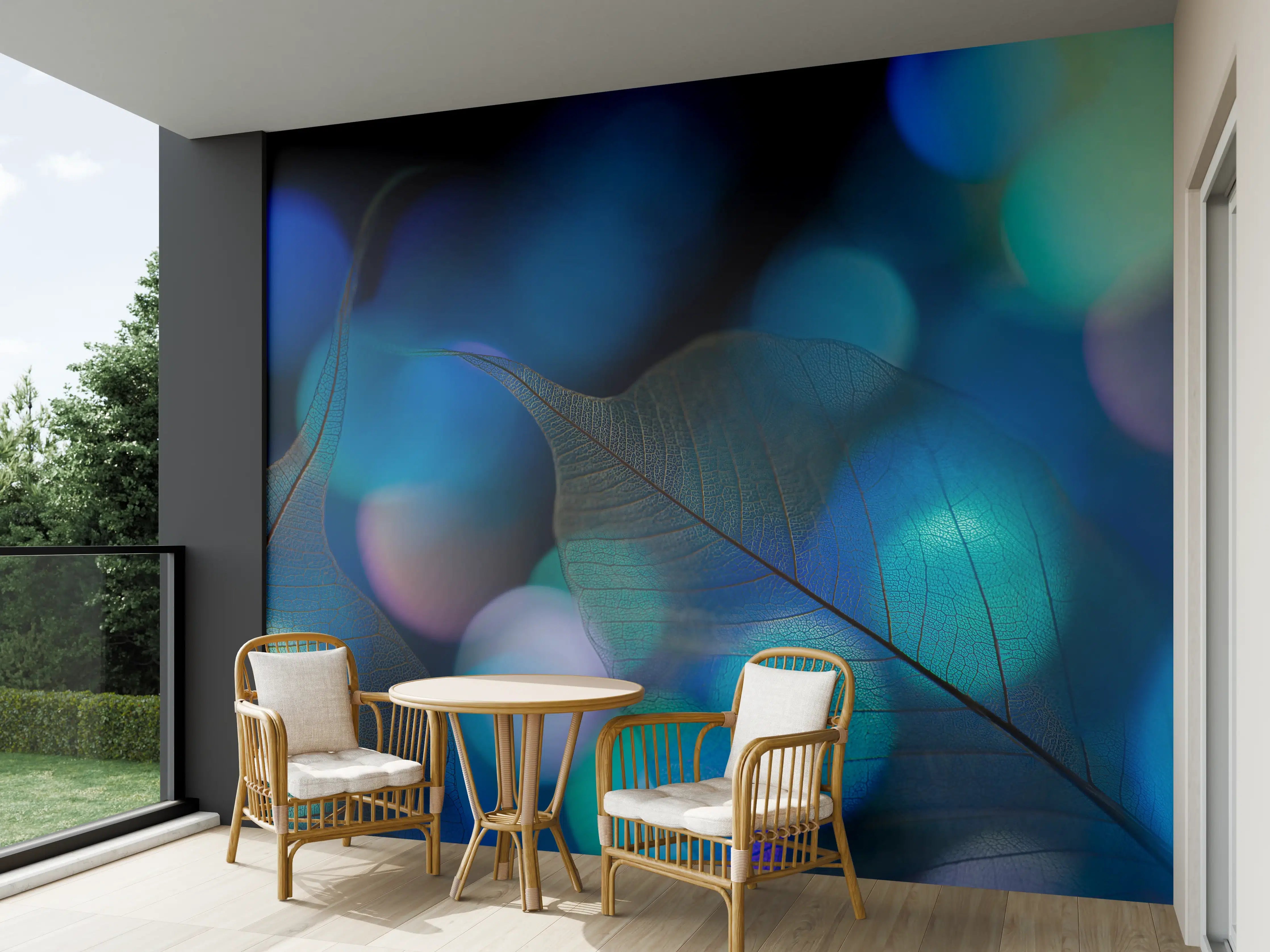 Wandverkleidung außen - Blaugrün Lichtspiel Blatttextur