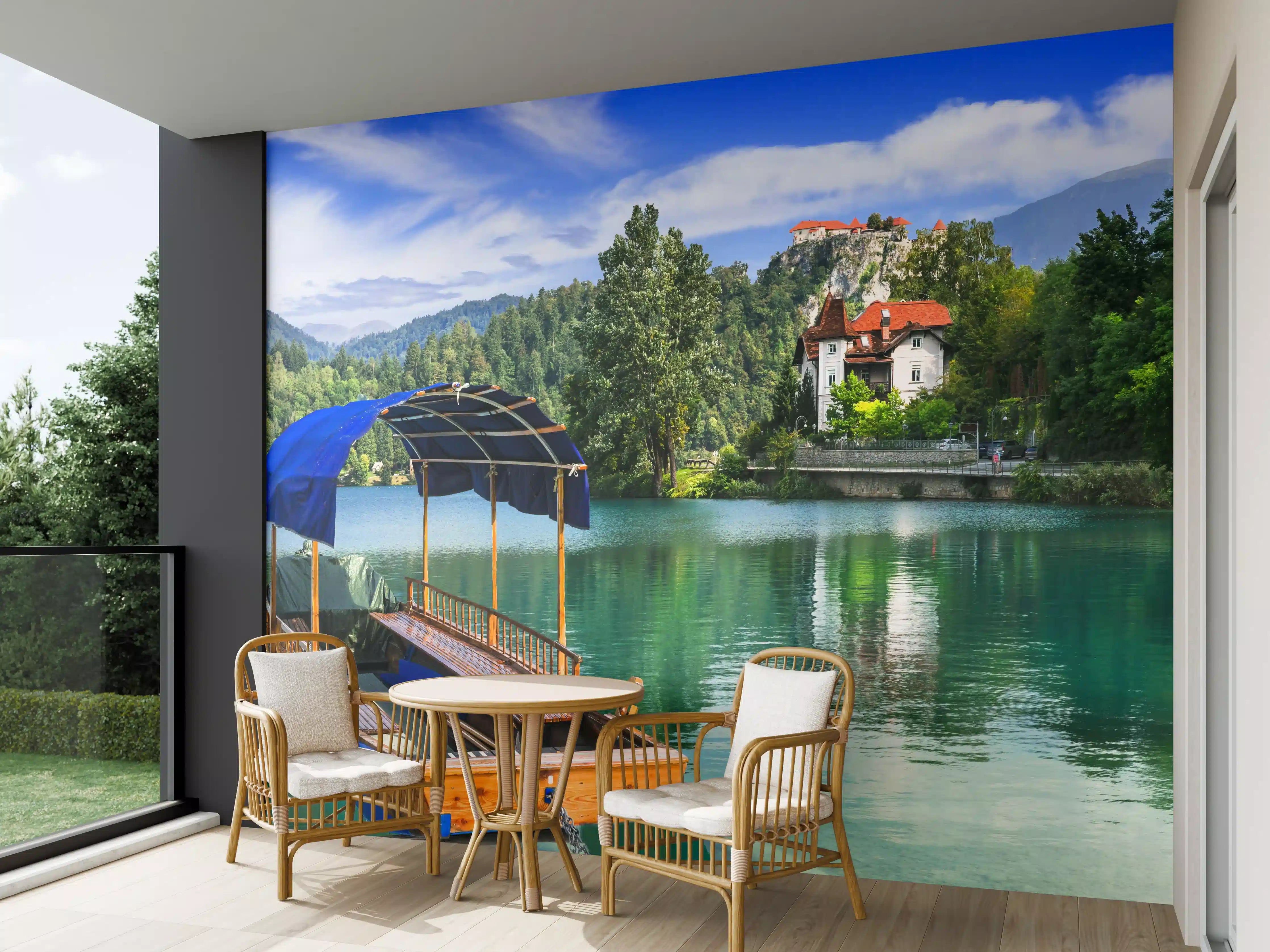 Wandverkleidung außen - Bled See mit Holzboot