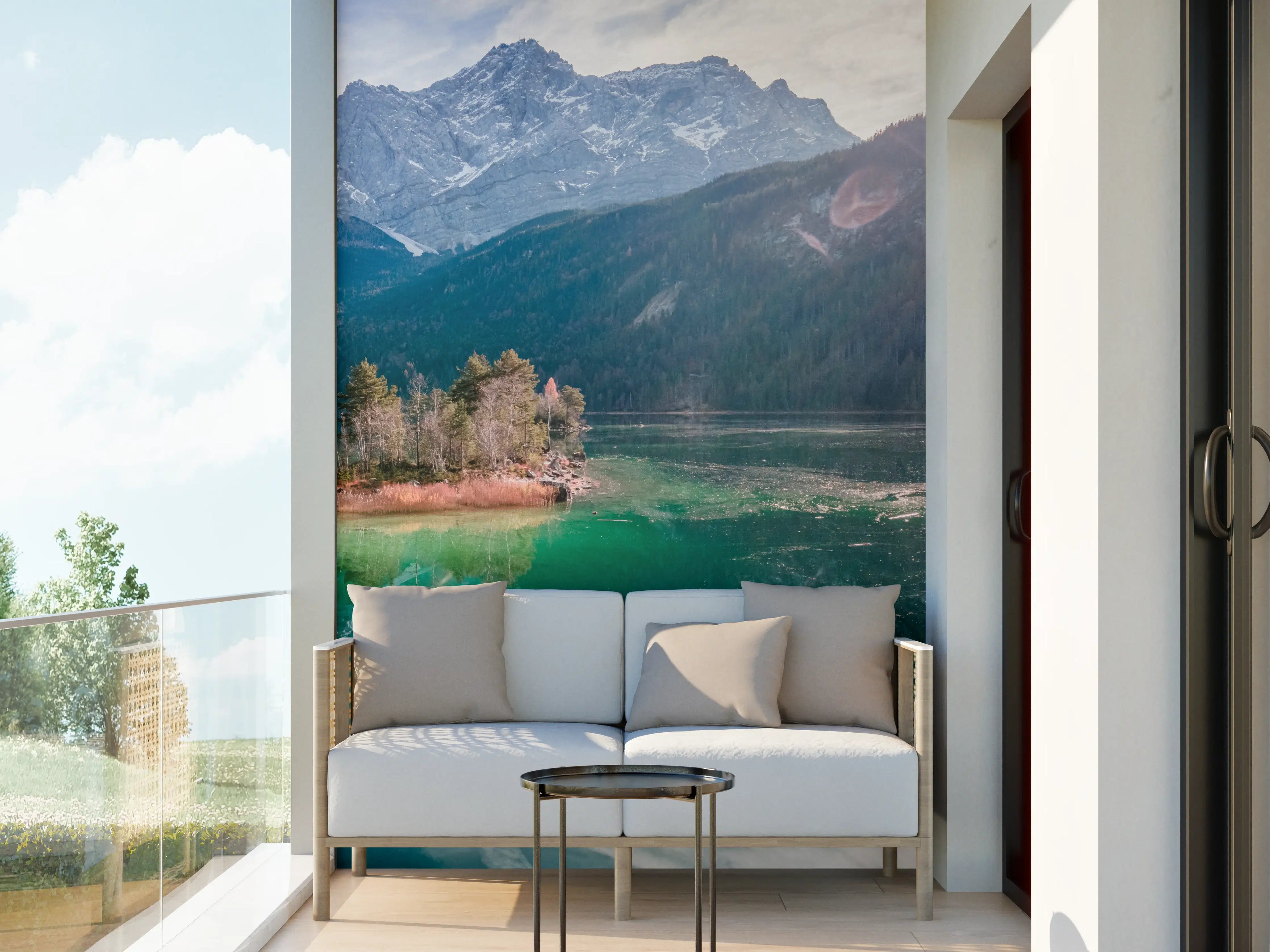 Wandverkleidung außen - Blick auf den Eibsee mit der Zugspitze im Hintergrund